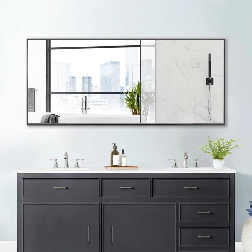 Sleek Modern Black Aluminum Framed Wall Mirror - Full Length Floor Mirror for Bedroom, Living Room & Entryway Decor