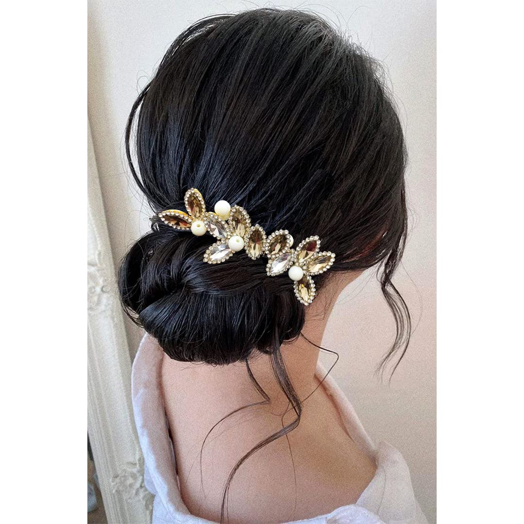 Elegant Golden Hair Comb Slide with Stone and Pearl - Women's Bridal Hair Accessories for Weddings, Prom, and Special Occasions
