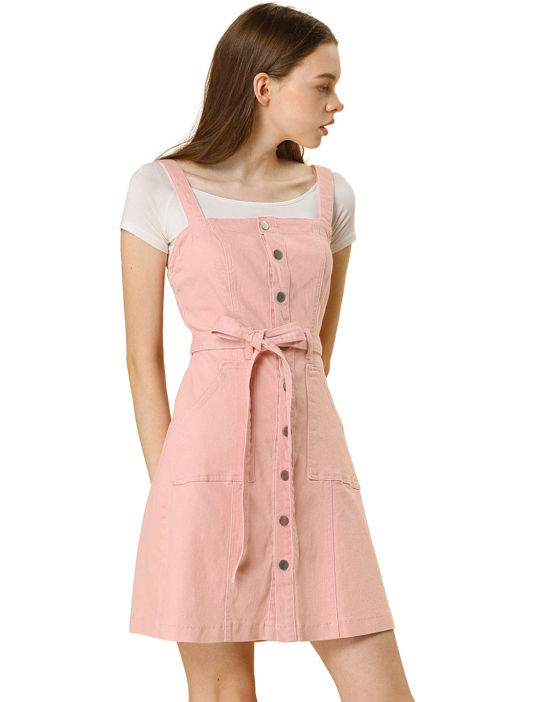 Allegra K Women's Classic Denim Pinafore Dress with Adjustable Straps - Casual Jean Overalls for Spring & Summer Outfits, Date Nights, and Weekend Brunch