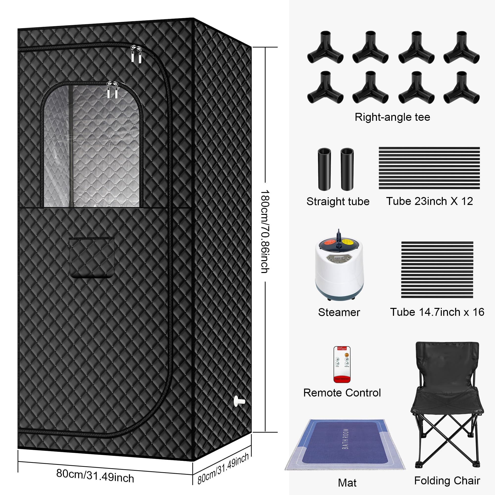Portable Steam Sauna Box for Home - 2.6L 1500W Personal Sauna Tent with Remote Control & Folding Chair | Perfect for Home Spa, Gym, Yoga, Pilates, Garage Relaxation & Detox