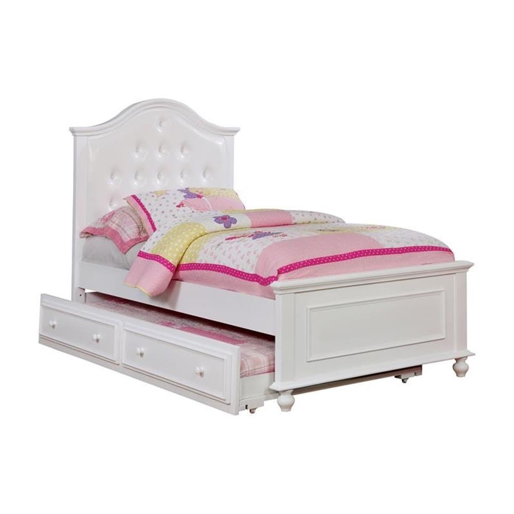 Furniture of America Noell Traditional Solid Wood Trundle Bed Unit in White - Perfect for Guest Rooms, Kids' Bedrooms & Small Spaces