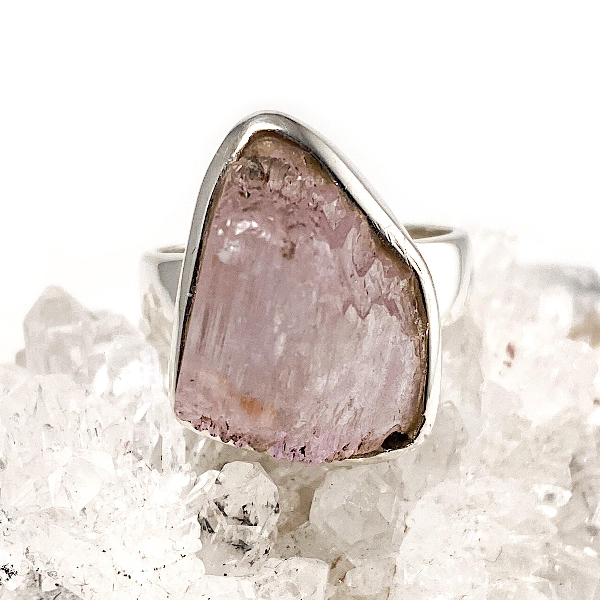 Natural Kunzite Raw Crystal Ring - Size 9 - Handmade Spiritual Jewelry - PRGJ195a - Perfect for Meditation, Energy Healing & Boho Fashion