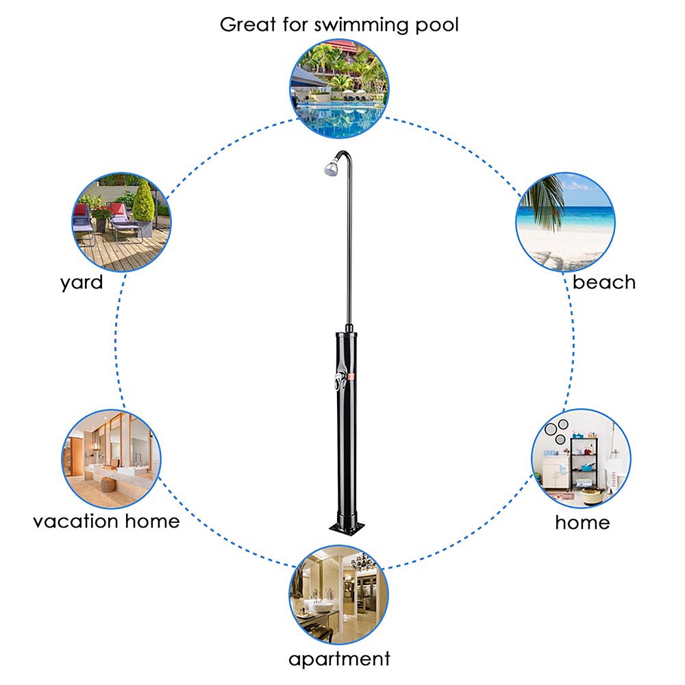 TheLAShop Solar Poolside Shower with Base & Sprinkler - 2.3 Gallon Portable Outdoor Shower for Beach, Pool, Camping & Garden Use