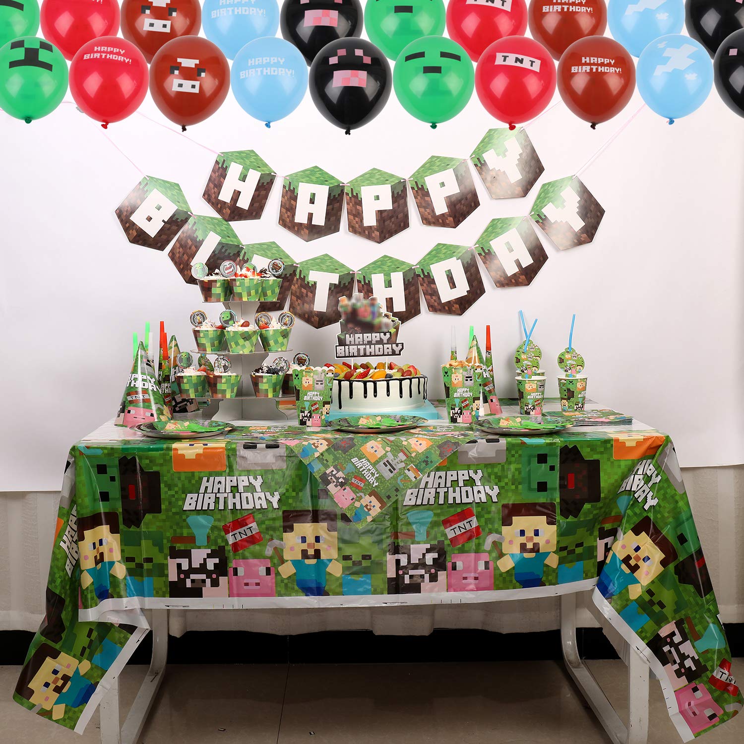 Nelton Pixel Style Gamer Party Supplies - Gaming Themed Decorations for Birthday Parties & Events - Perfect for Video Game Lovers & Esports Fans