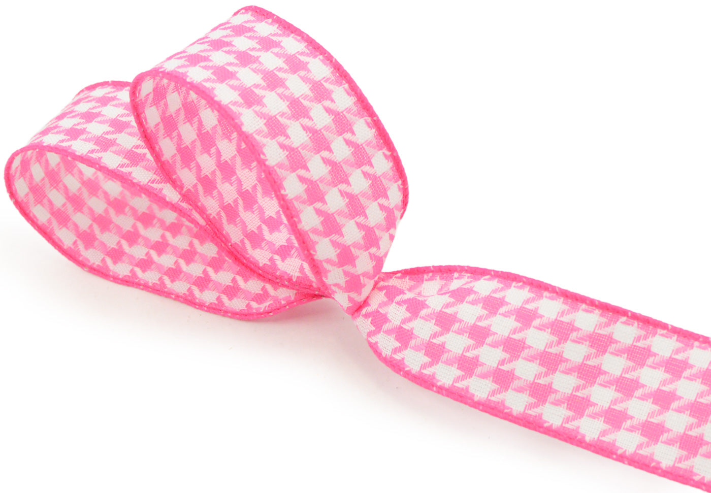 1.5 Inch Pink & White Houndstooth Ribbon - 10 Yards Bulk Roll for Gift Wrapping, Crafts, Hair Bows, and DIY Decorations