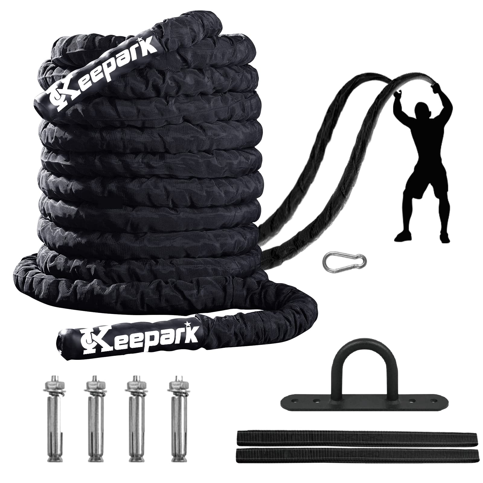 Keepark 40FT Heavy Battle Rope - Professional Strength Training & Cardio Workout Equipment for Home Gym, Outdoor Fitness, CrossFit & Functional Training | Durable Exercise Rope for Full-Body Workouts