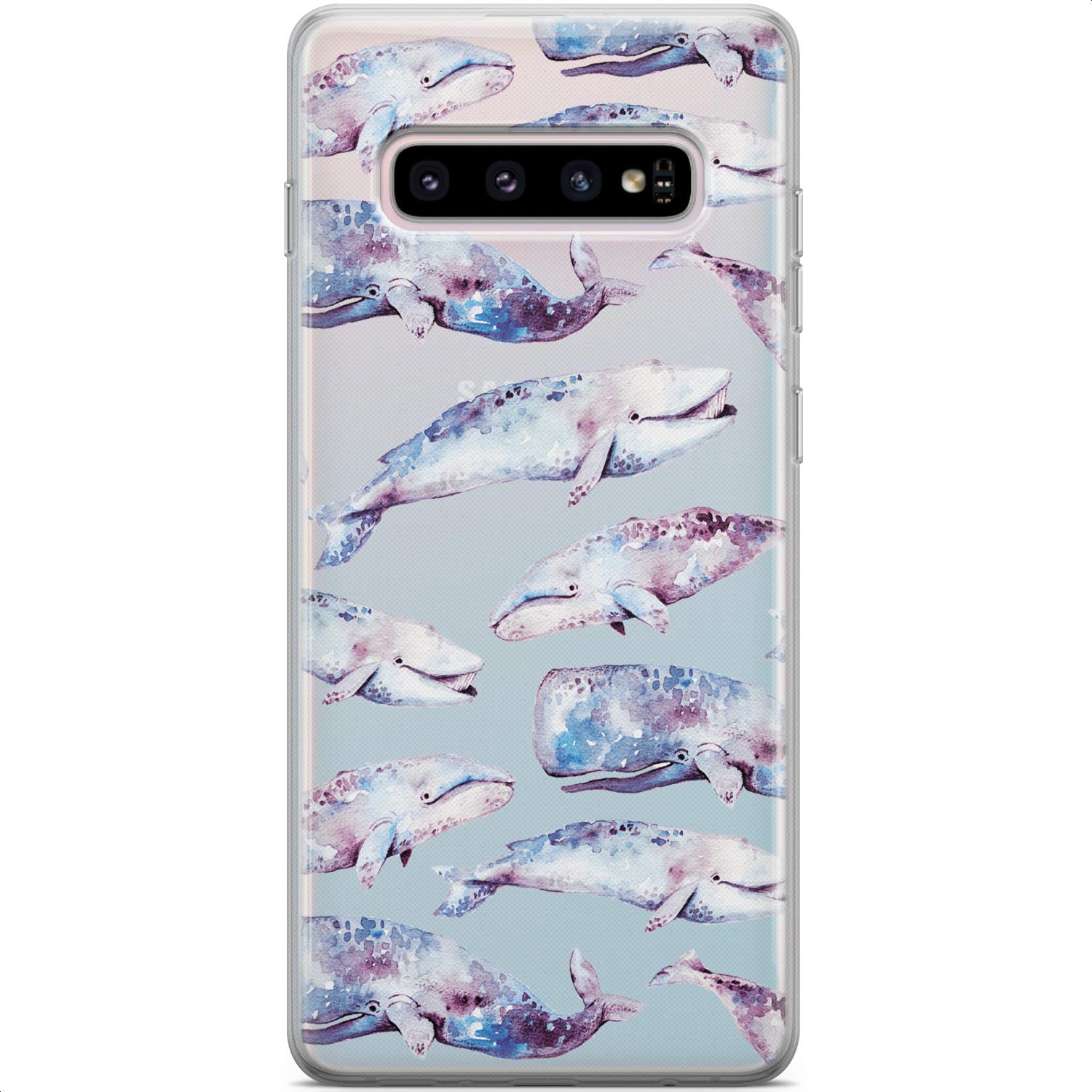 Samsung Galaxy S24 S23 Ultra S22 5G Plus S21 FE S20 S10 Phone Case - Flexible Silicone TPU Cover with Watercolor Humpback Whales Design, Slim Lightweight Protective Bumper for Everyday Use, Travel & Outdoor Activities