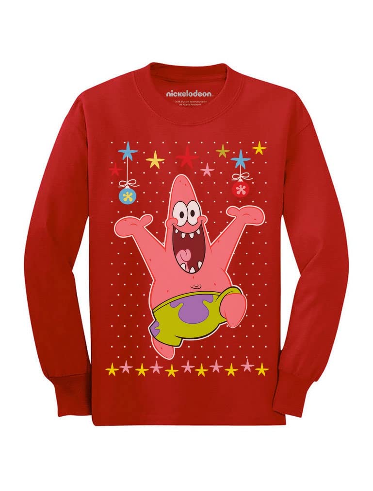 Spongebob & Patrick Ugly Christmas Sweater - Kids Long Sleeve Holiday T-Shirt for Xmas Party, Family Photos & Festive Gift