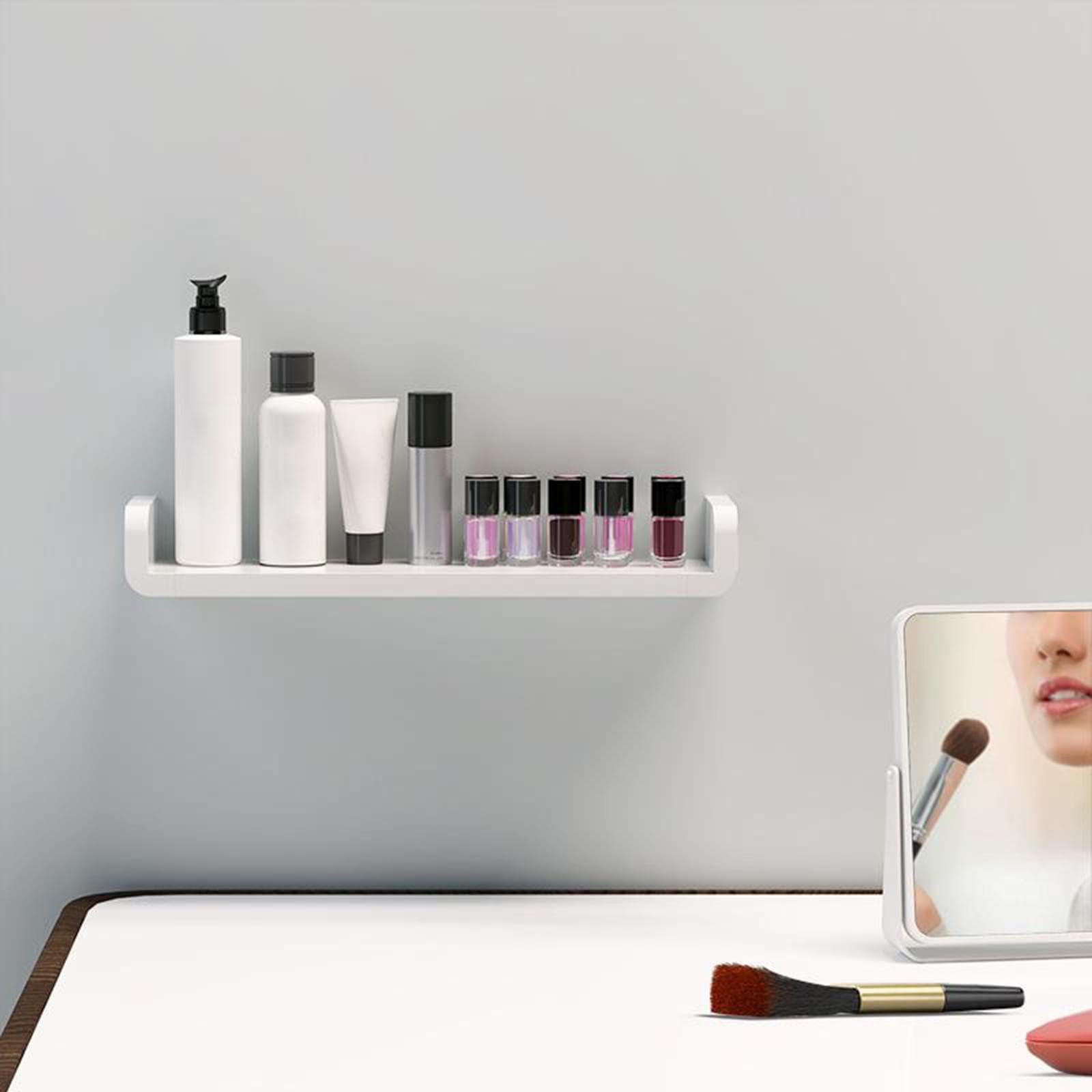 Wall Mounted U-Shaped Non-Drilling Adhesive Bathroom Organizer | Floating Shelves for Home, Kitchen & Bathroom Storage (18.5 Inches) | Perfect for Small Spaces, Shower Caddies & Vanity Organization
