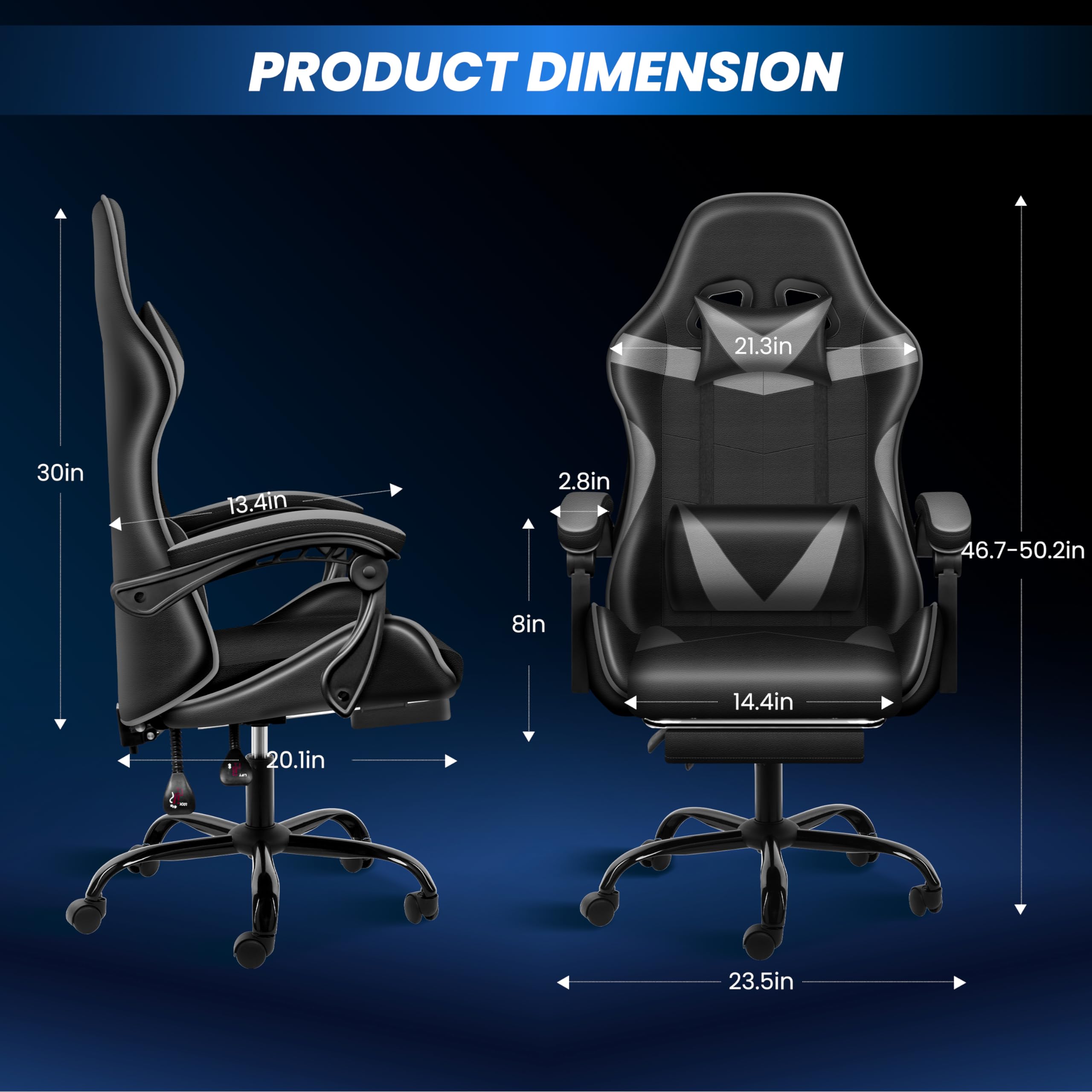 YSSOA Ergonomic Gaming Chair with Adjustable Footrest - Big and Tall Racing Style Office Chair with Headrest & Lumbar Support - Perfect for PC Gaming, Esports, and Home Office Workspace