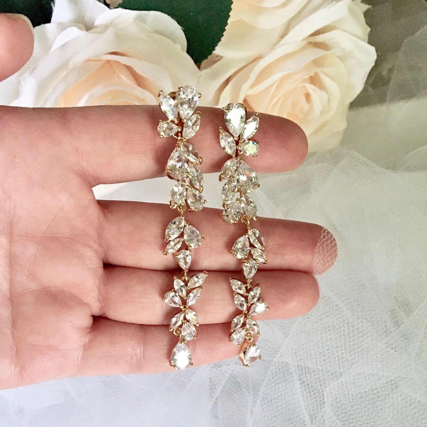 Magdalene Cubic Zirconia Bridal Earrings for Women - Sterling Silver, Rose Gold & Yellow Gold Wedding Jewelry - Perfect for Bridal Shower, Engagement & Anniversary Gifts