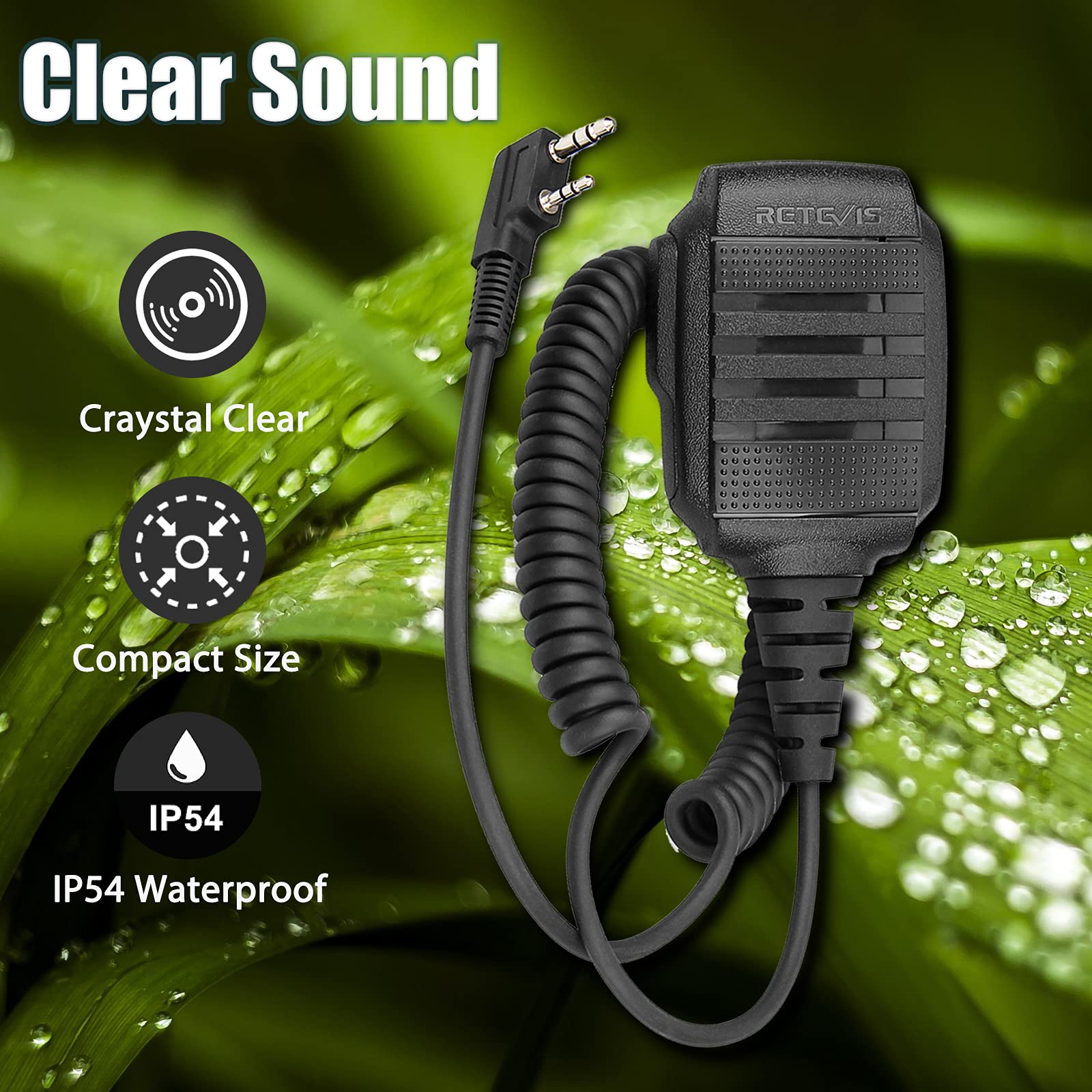 Retevis RS114 Two-Way Radio Speaker Mic IP54 Waterproof 2 Pin Compatible with RT24 RT27 RT3S RT5R RT81 RT1 Baofeng UV-5R BF-888S Kenwood Walkie Talkies (1 Pack) - Ideal for Outdoor Adventures, Construction Sites, and Security Teams