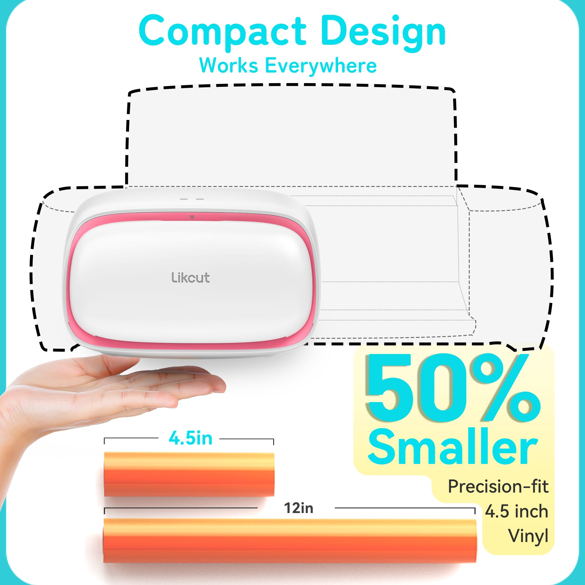 Likcut Vinyl Cutter Machine - Upgrade Glee S501 DIY Craft Cutting Tool | Portable Smart Sticker & Decal Maker for Home, School Projects, Wall Decor, T-Shirt Design | Perfect for Crafters, Artists & DIY Enthusiasts (Pink)