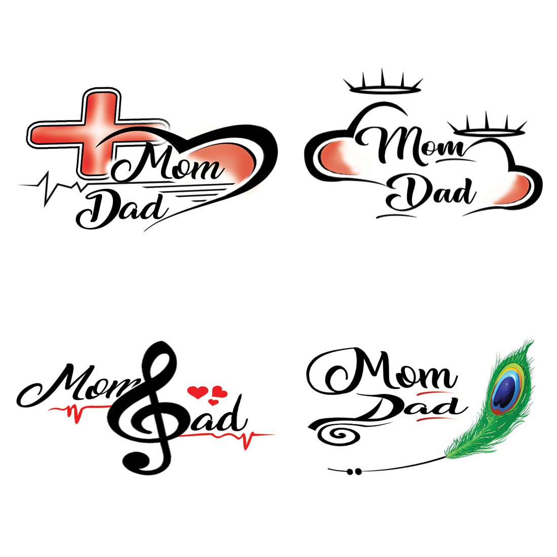 Ordershock Maa Paa Design Pack of 4 Waterproof Temporary Tattoos for Men & Women - Perfect for Parties, Festivals & Body Art