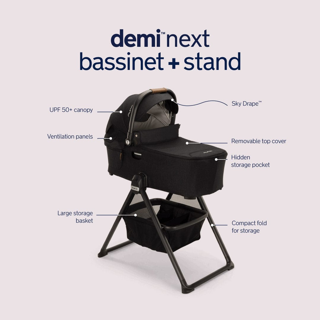 Nuna DEMI Next Bassinet with Stand - Granite Gray | Premium Baby Bassinet for Newborns | Perfect for Nursery, Bedroom & Travel