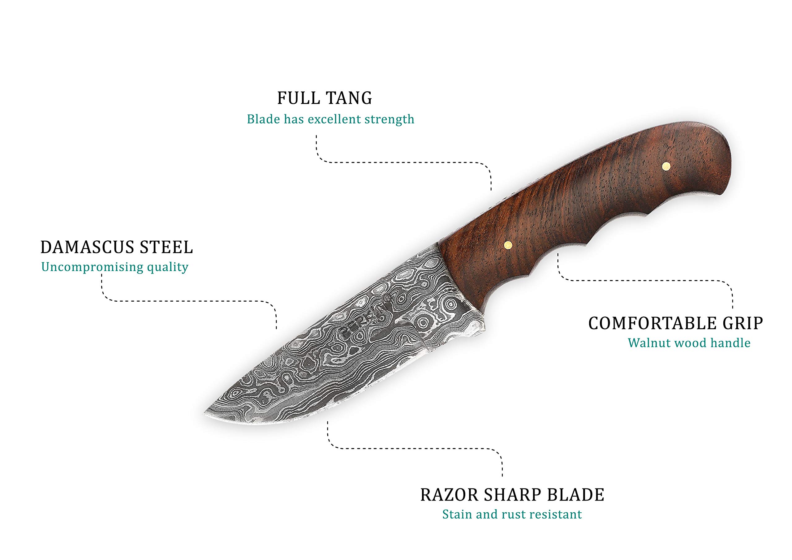 Premium Handmade Damascus Steel Hunting Knife - Full Tang Fixed Blade - Durable & Sharp Outdoor Knife for Hunting, Camping, Survival - Great Gift for Outdoorsmen