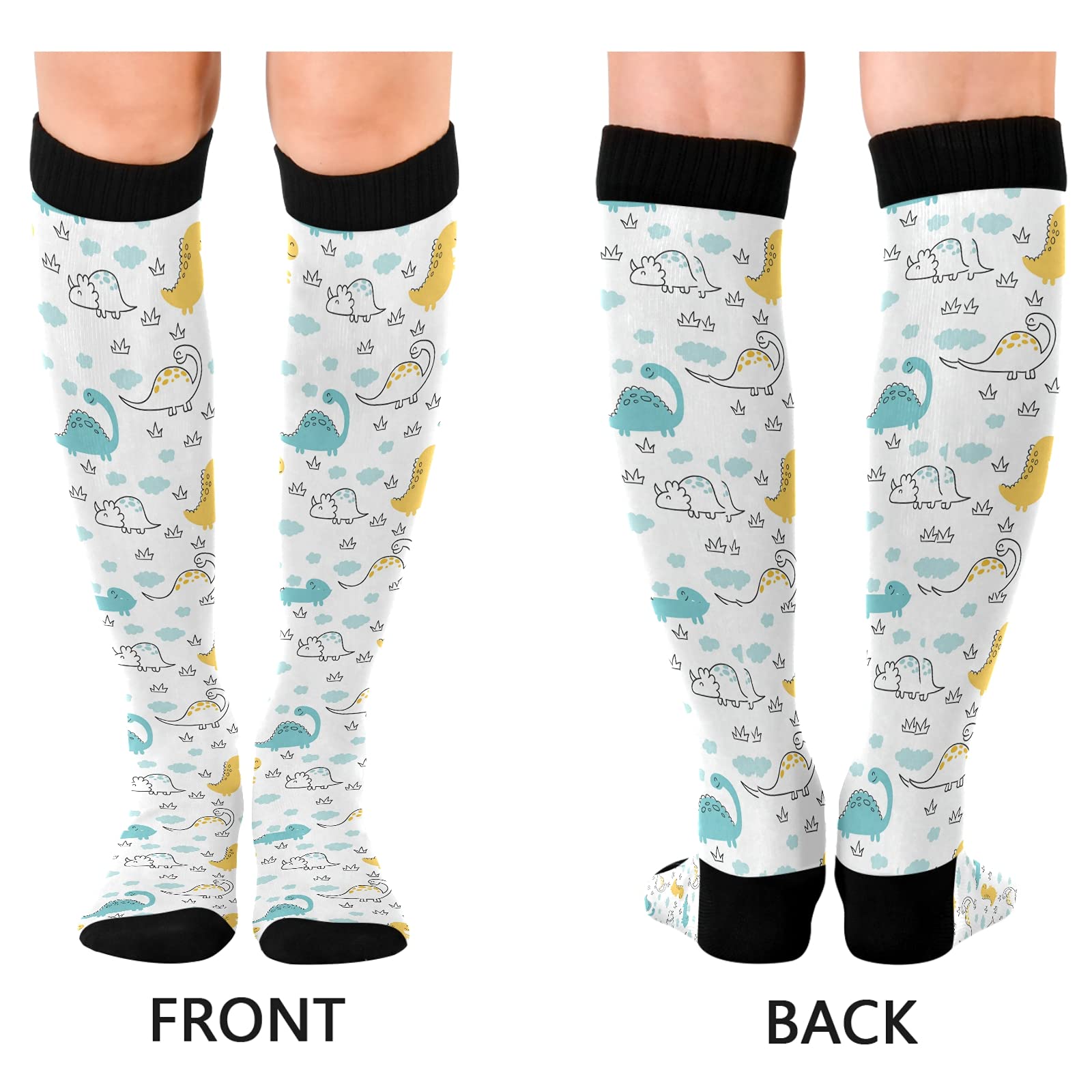 JUNZAN Cute Dinosaur Compression Socks for Women & Men - Breathable Arch Support Socks for Running, Cycling, Nursing & Travel - Improve Blood Circulation & Reduce Fatigue