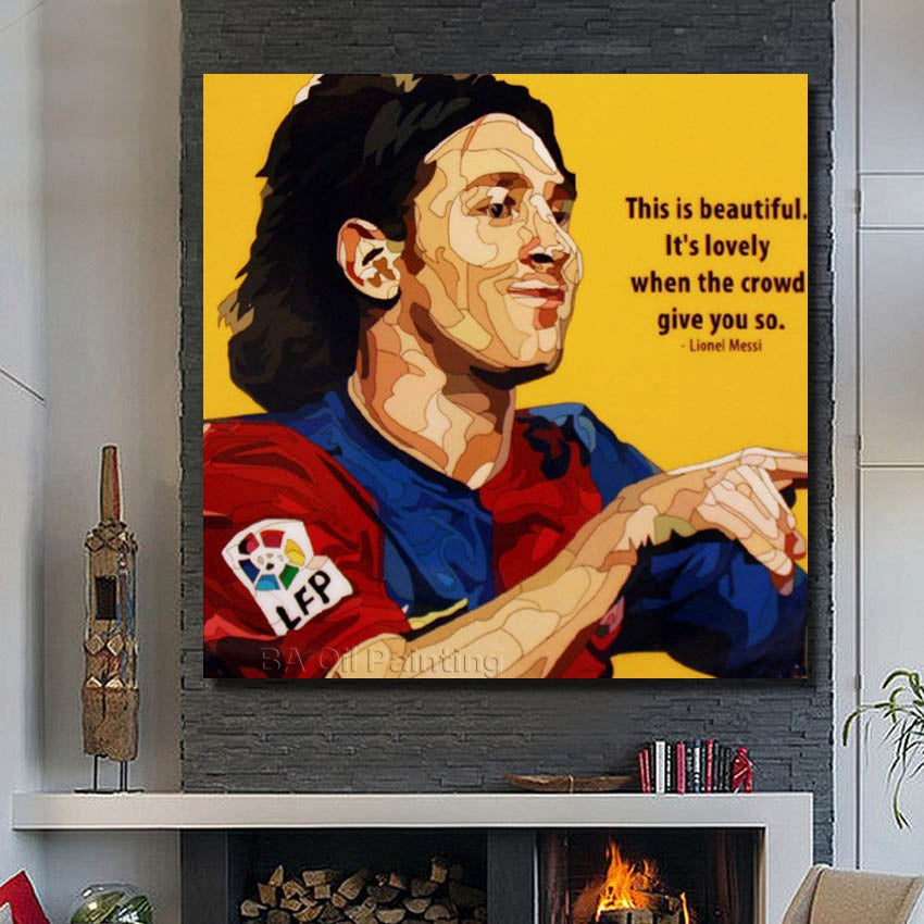 Lionel Messi Football Star Framed Canvas Wall Art - 100% Handmade Oil Painting Poster Ready to Hang - Perfect for Soccer Room Decor & Sports Fan Gifts (RW398)