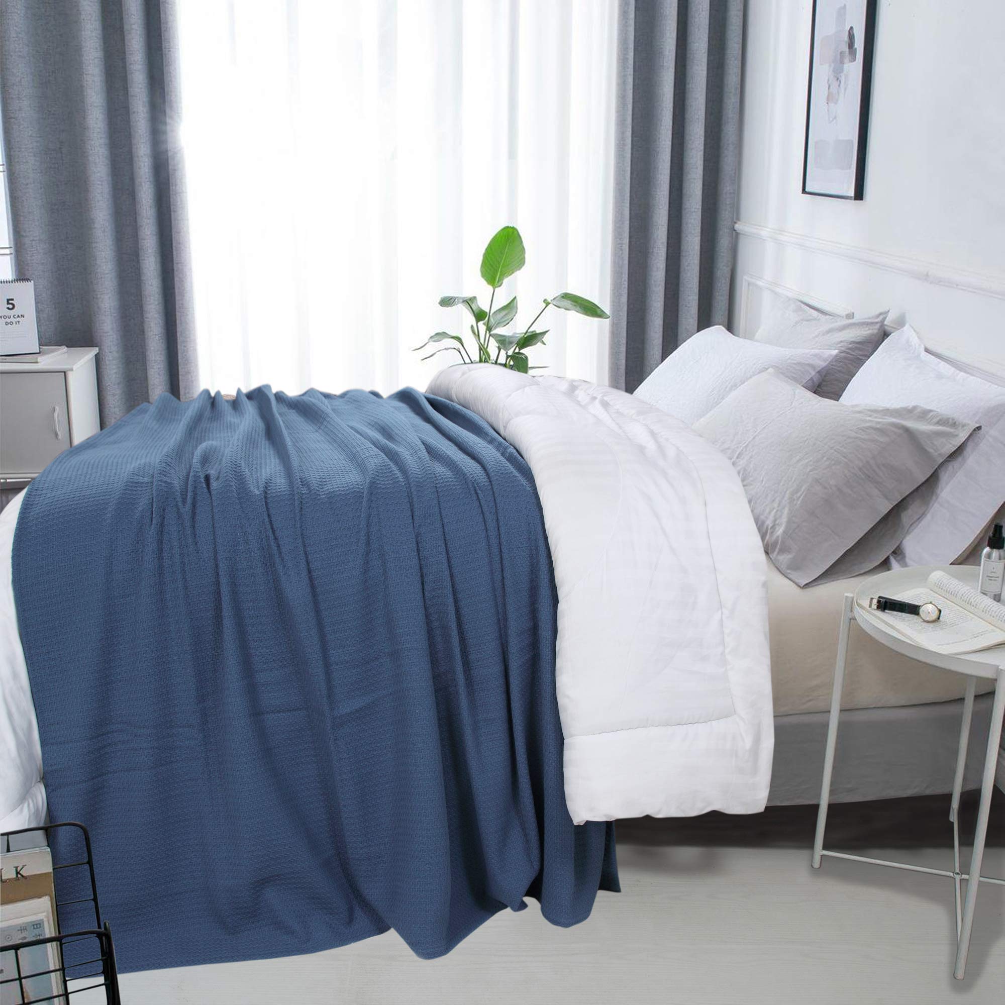 DOLLCENT 100% Cotton Queen Size Blanket - Ultra Soft Washed Combed Cotton Lightweight Bed Blanket for All Seasons, Breathable & Cozy Throw (90