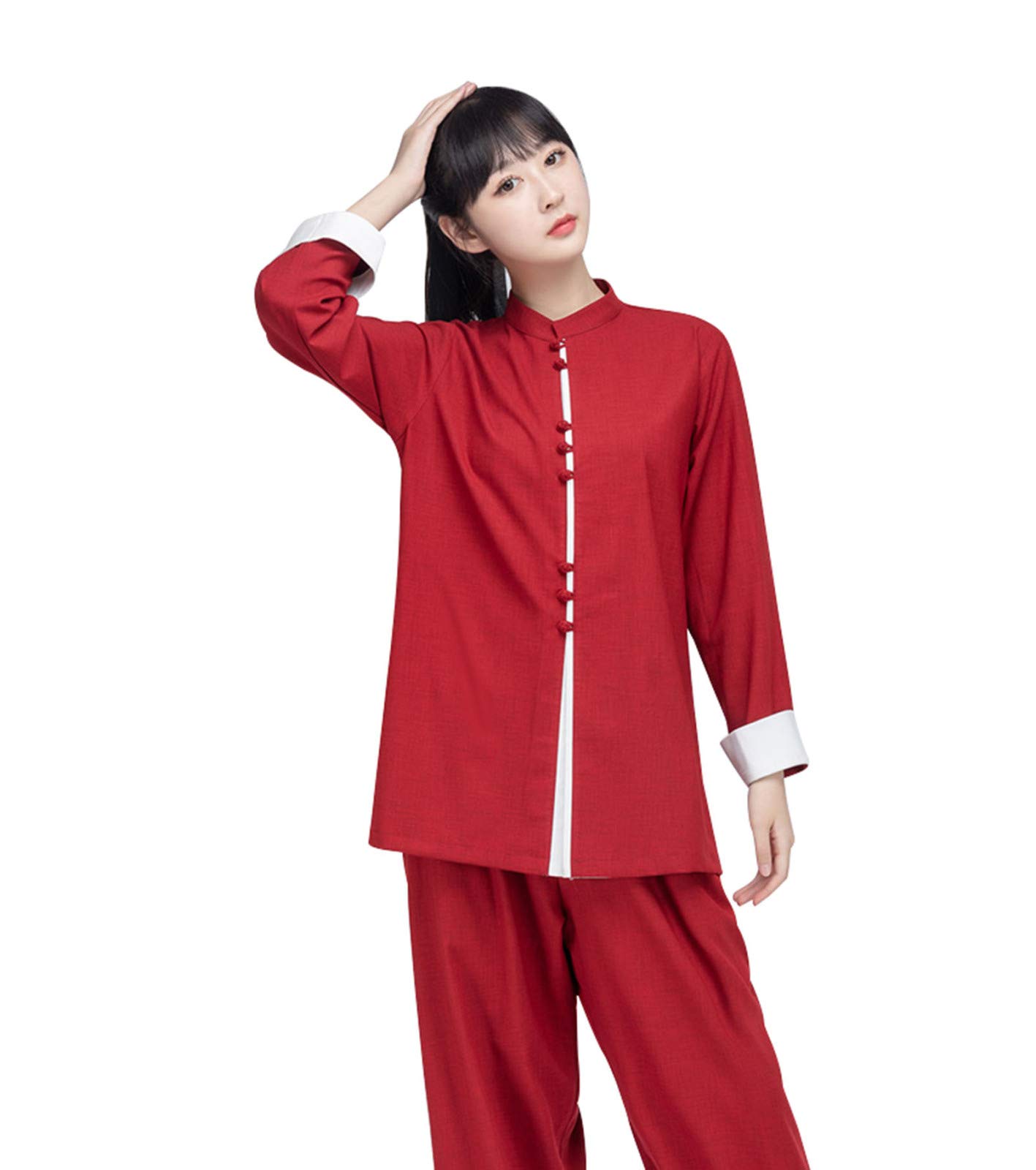 Women's Tai Chi Clothes - Cotton & Linen Chinese Kung Fu Uniform for Tai Chi, Qigong & Martial Arts Performance - Breathable Comfort for Men & Women (Red, Medium/XLarge) - Perfect for Meditation, Yoga & Traditional Chinese Exercise