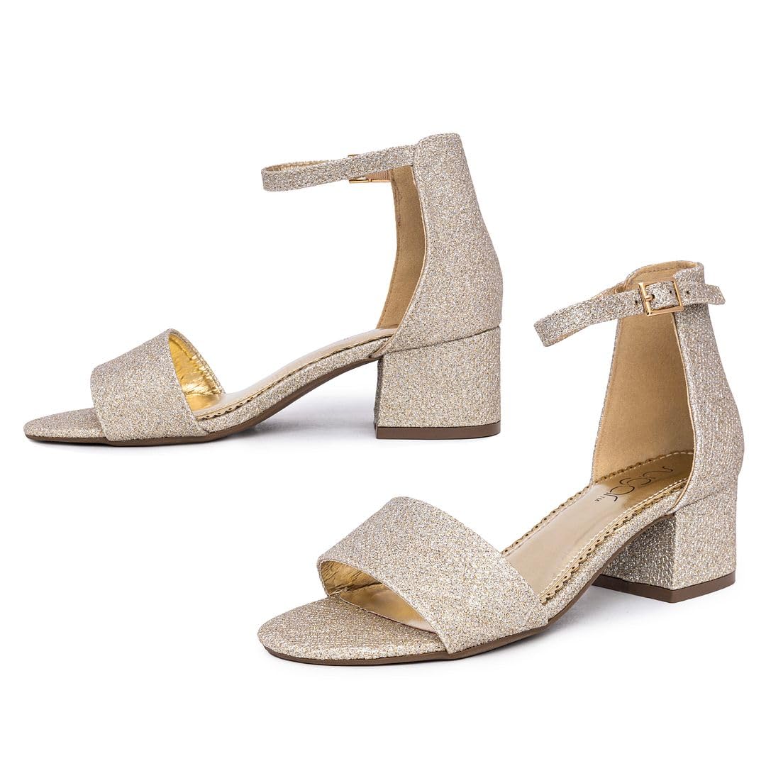 Women's Low Block Heel Ankle Strap Pump Sandals - Noelle | Two-Piece Dress Shoes for Women | Perfect for Weddings, Parties & Office Wear