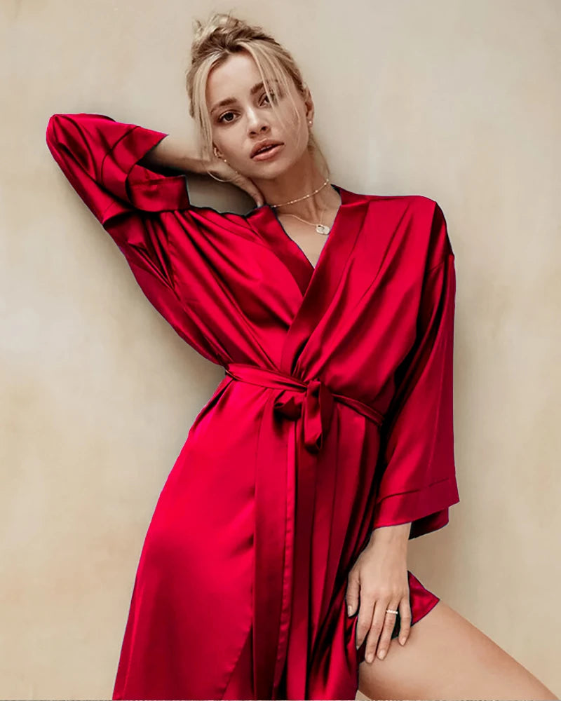 Luxury Knee Length Silk Robe for Women - Soft & Elegant Satin Loungewear - Perfect for Spa Days, Bridal Showers & Relaxing at Home