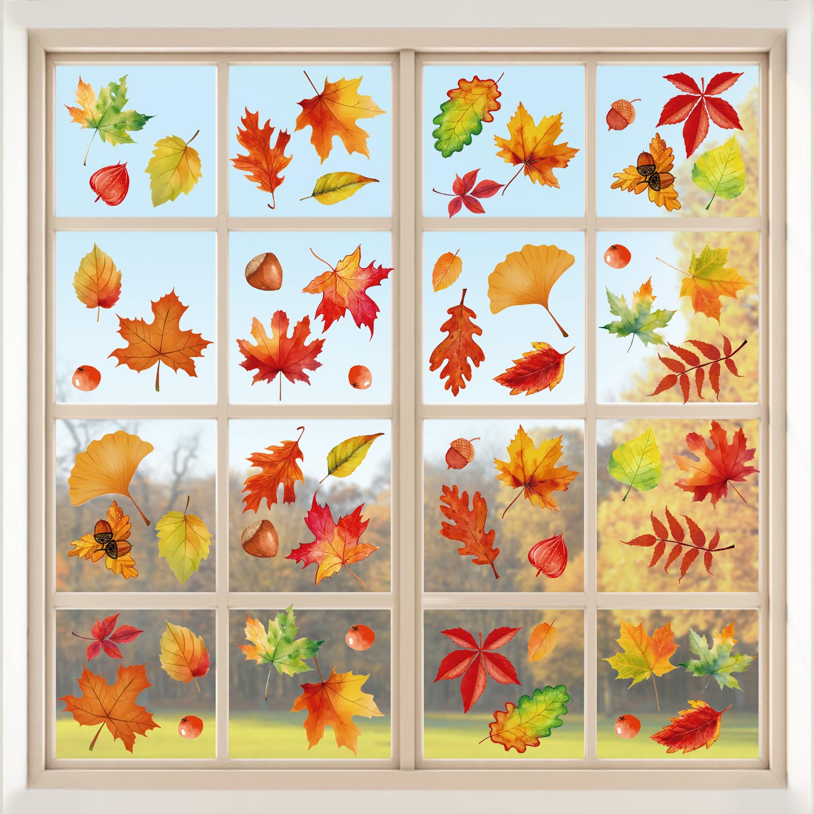 Fall Window Clings - Autumn Maple Leaf & Hazelnut Static Stickers for Glass Windows | Double-Sided Removable & Reusable Thanksgiving Decor | Perfect for Home, Office, and Seasonal Party Decoration