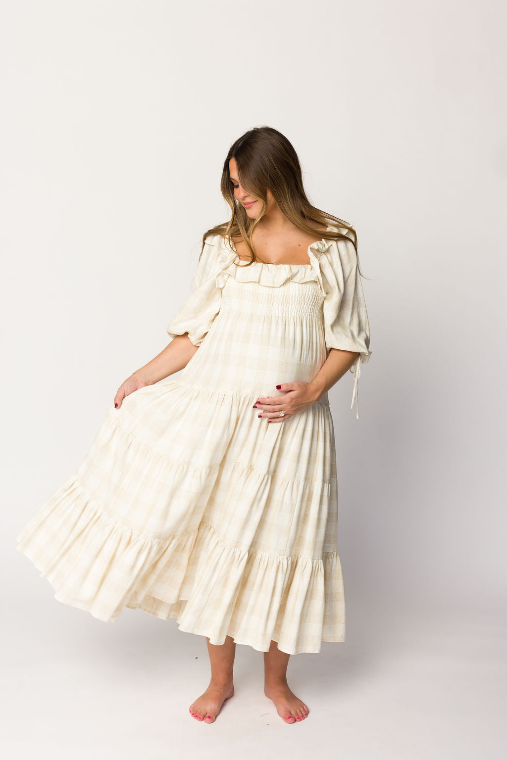 Clea Dress in Natural Plaid - Bump Friendly Maternity Dress for Pregnancy & Nursing | Perfect for Casual Outings, Baby Showers & Everyday Comfort