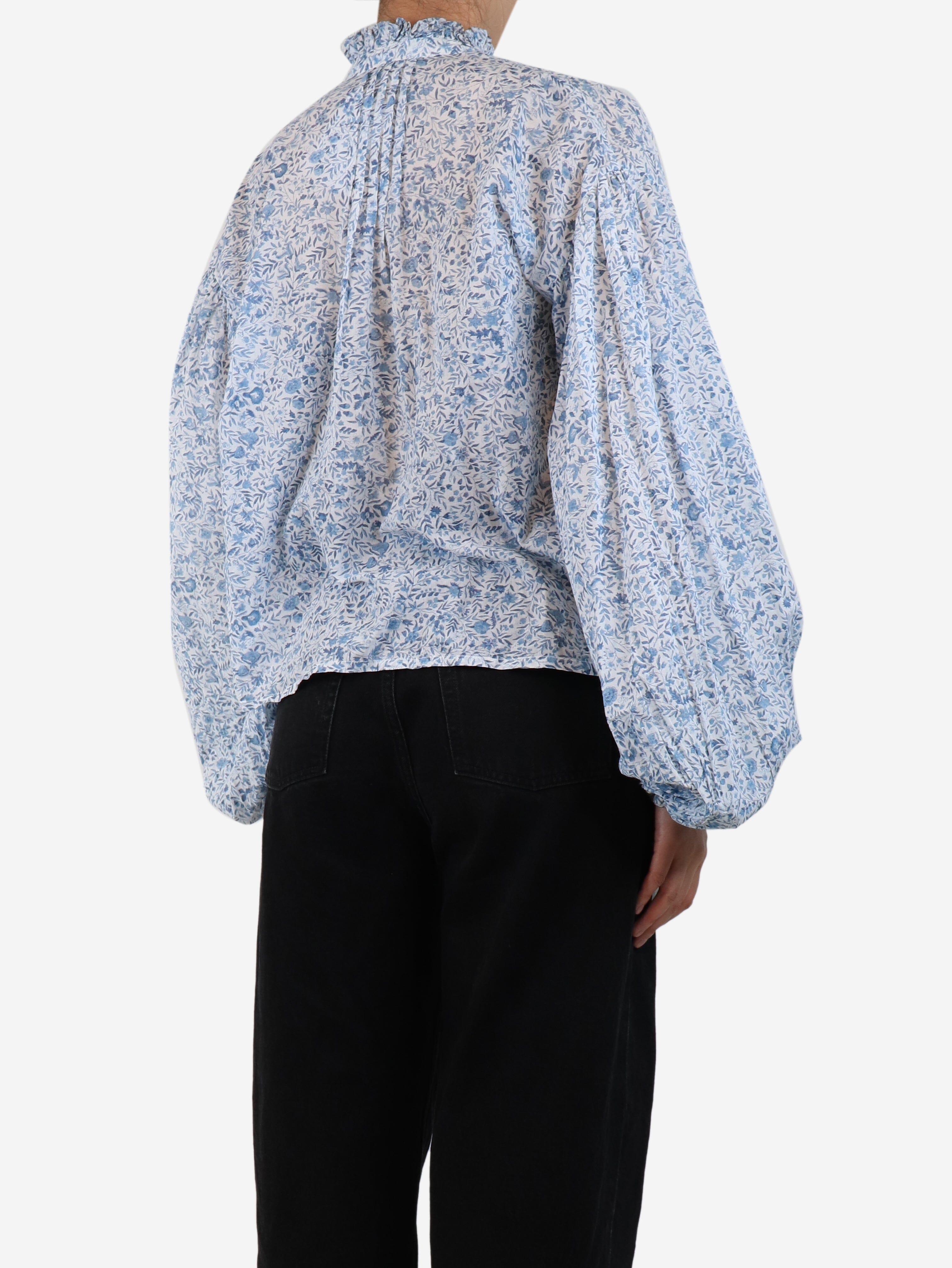 Blue Floral Blouse for Women Size S - Elegant Spring Summer Casual Top for Office, Date & Vacation