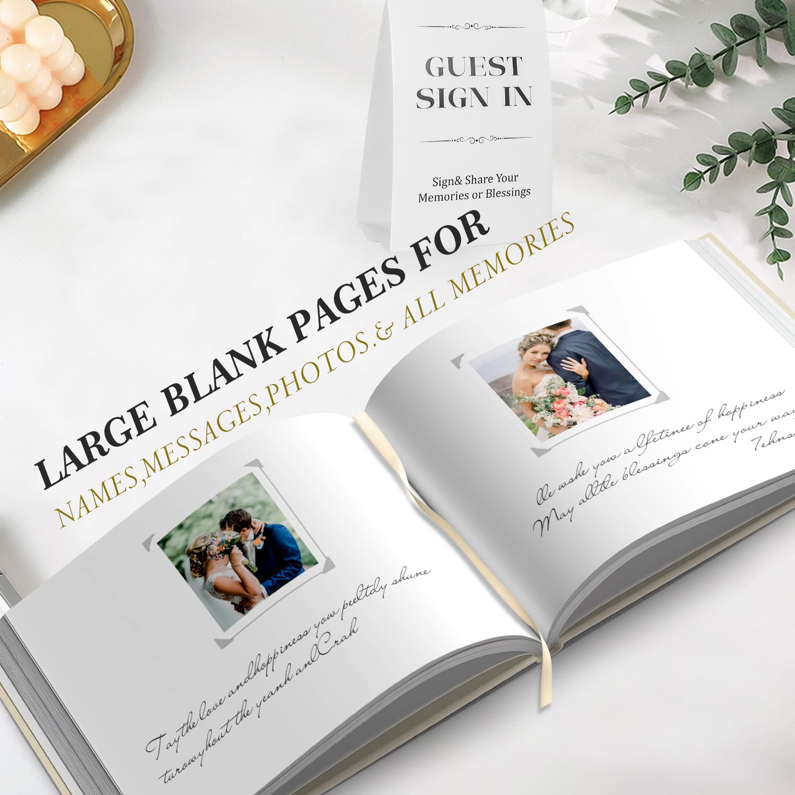 Premium Linen Wedding Guest Book with 216 Photo Corners - 100 Blank Thick Pages for Bridal Shower, Reception & Baby Shower - Elegant Beige Guestbook for Signatures & Photo Memories