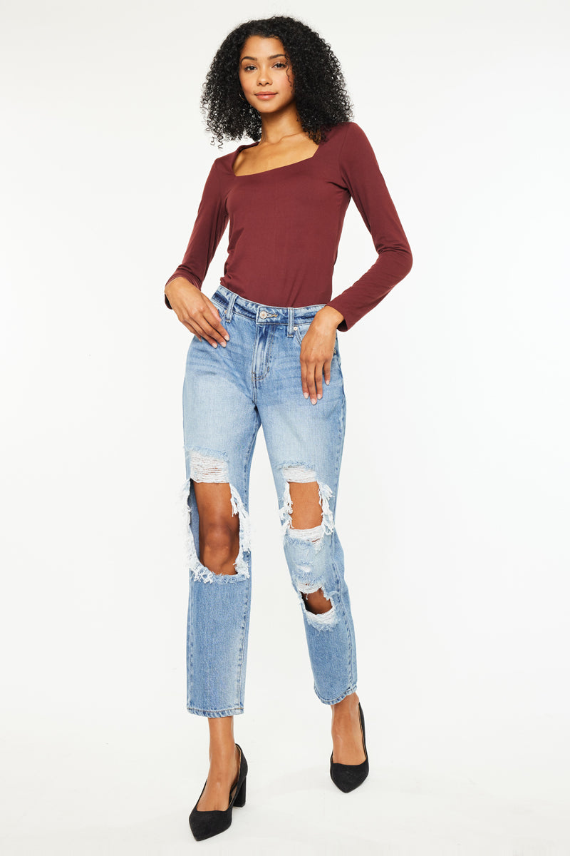 Bonnie High Rise Boyfriend Jeans - Women's Comfortable Stretch Denim Pants for Casual Wear & Everyday Outfits
