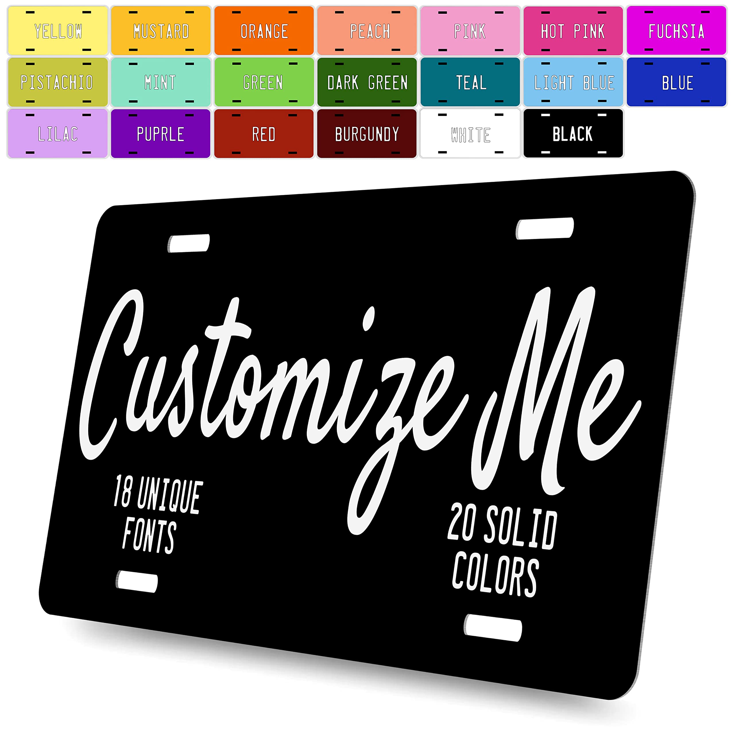 Custom Car License Plate - Personalized Aluminum Novelty Plates for Kids & Adults | 20 Color Options, 6x3 & 12x6 Sizes | Add Photo, Text or Logo - Perfect for Gifts, Car Shows & Themed Parties