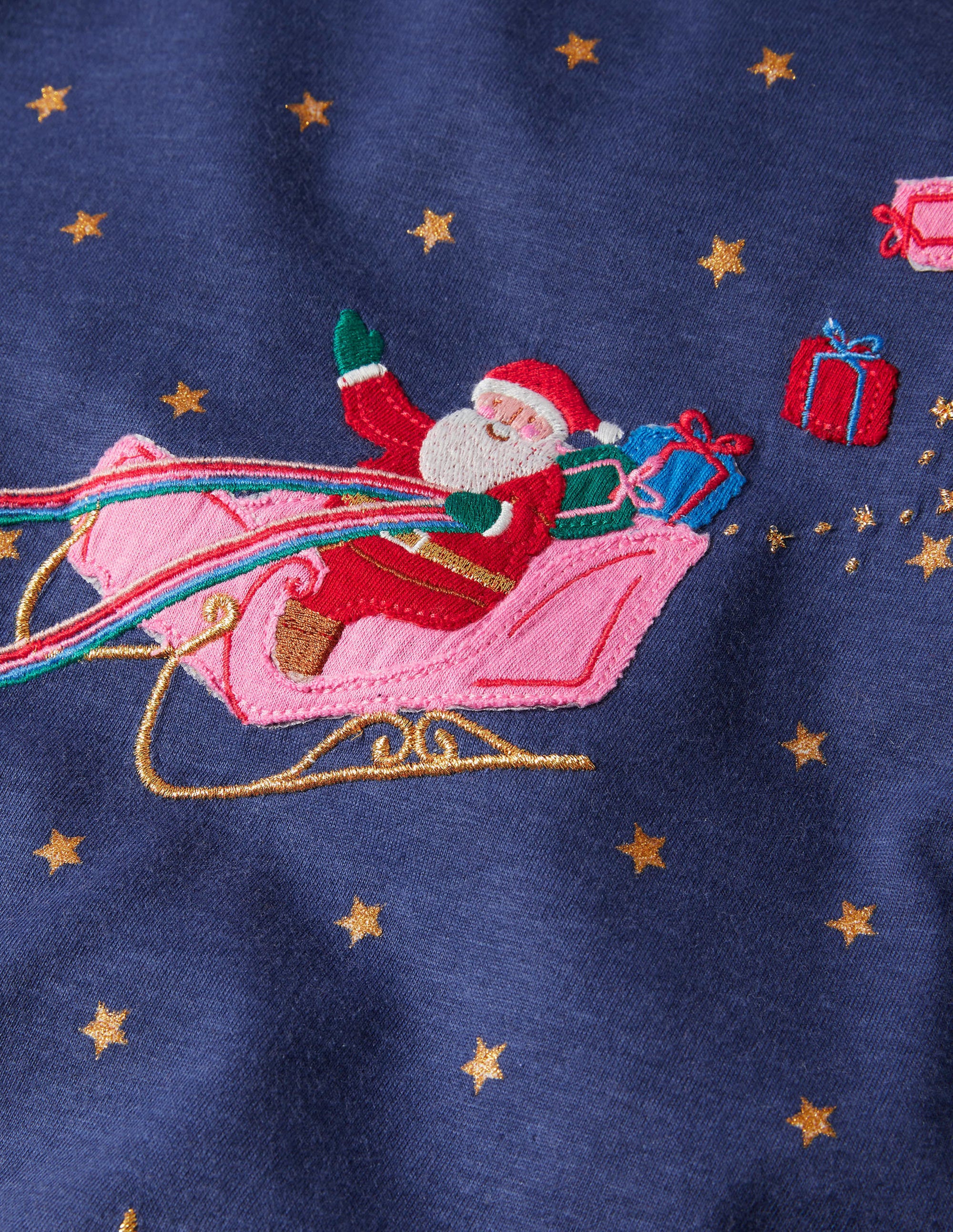 Christmas Appliqué Jersey Dress for Women - Navy Blue Santa Claus Design - Perfect for Holiday Parties & Festive Gatherings