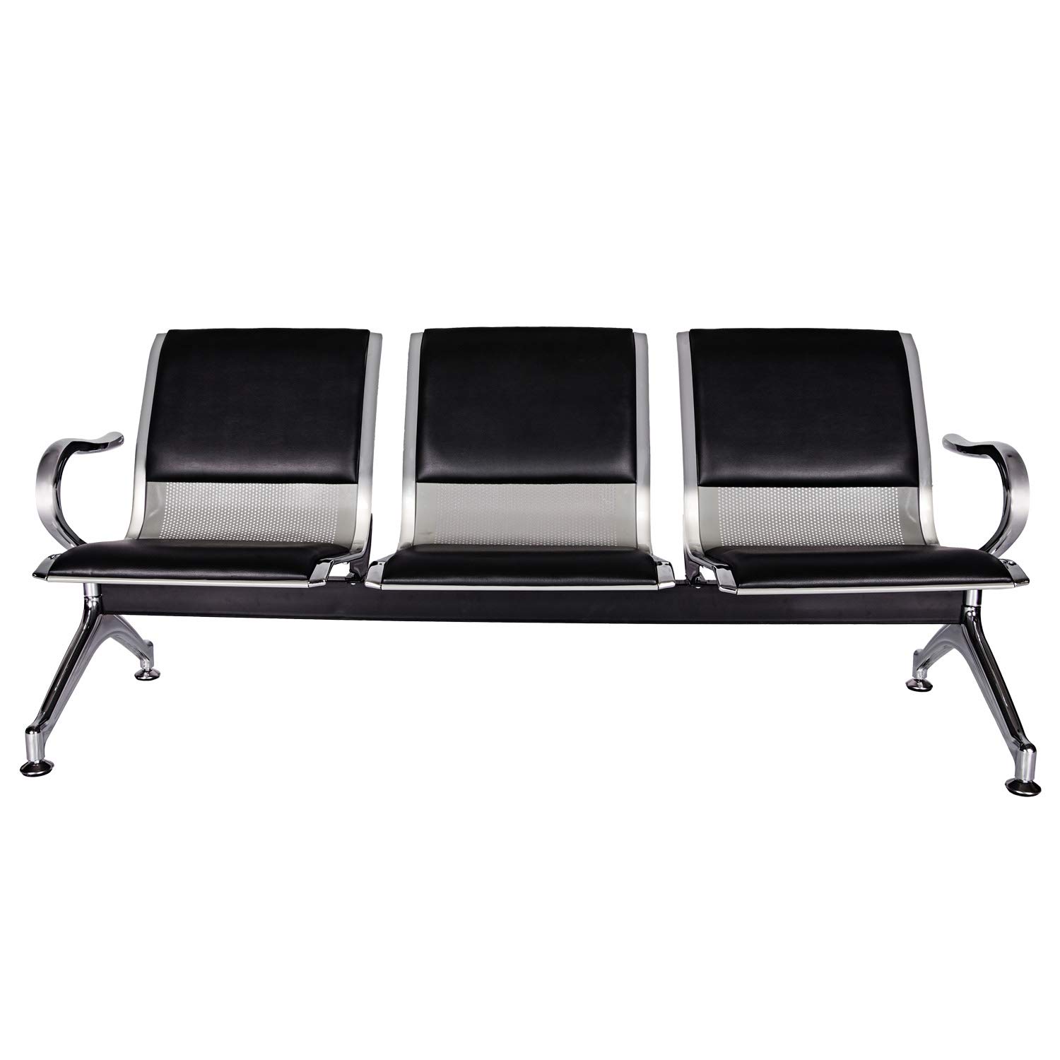 KINTNESS 3-Seat Black Leather Bench - Guest Reception Chairs for Airport Waiting Room, Office, Salon, Barber Shop, Bank & Conference Hall | Durable Furniture for Public Spaces & Commercial Use