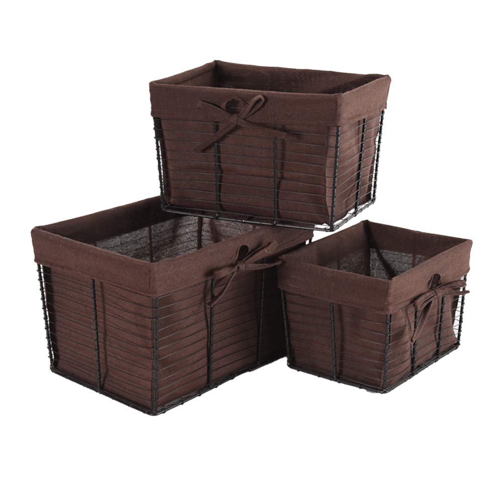 Rustic Farmhouse Wire Basket Set with Removable Fabric Liner - Open Home Storage Bins & Decorative Baskets for Shelves - Perfect for Laundry Room, Bathroom, and Kitchen Organization | Home Decor & Storage Solution