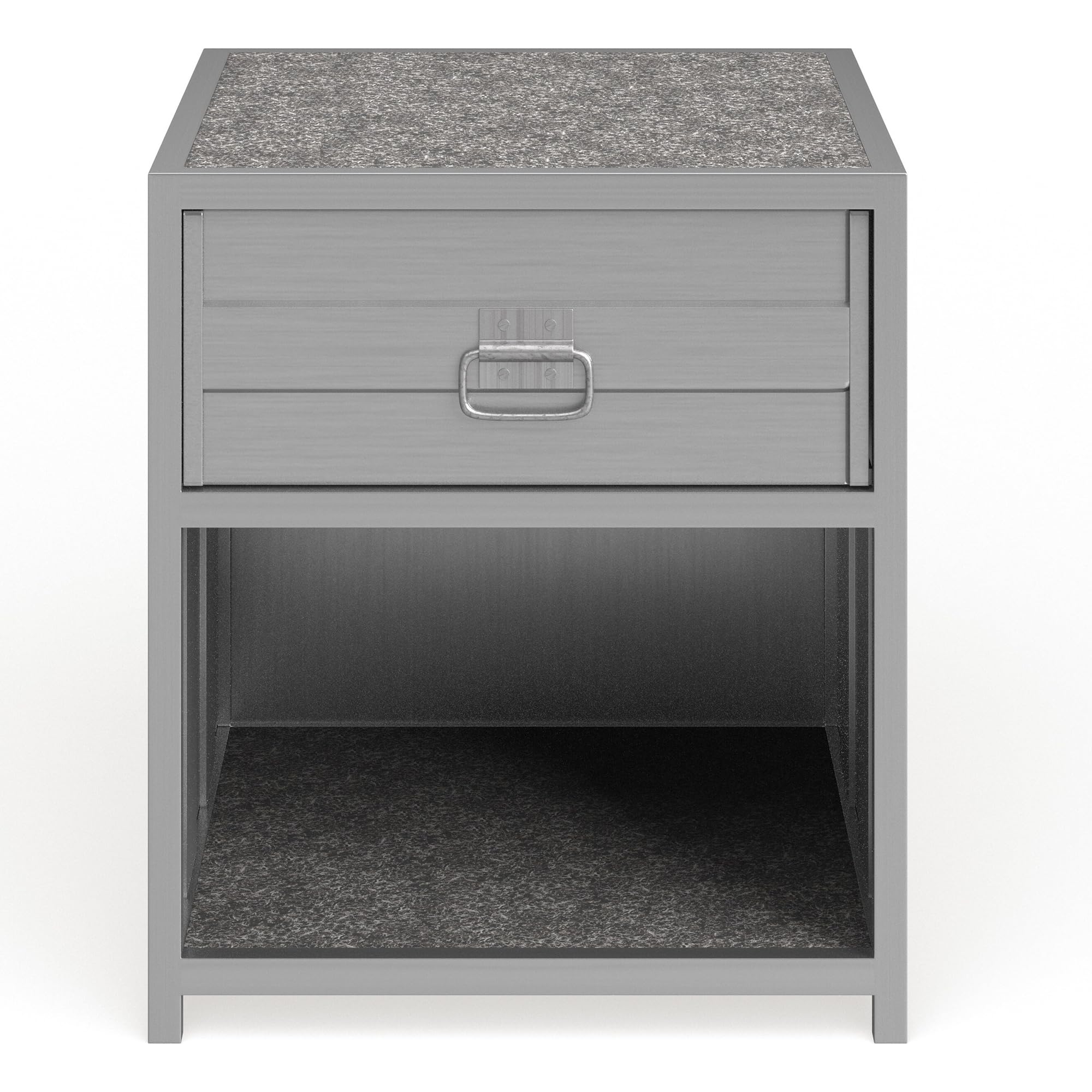 Furniture of America Hazier Industrial Metal Nightstand in Hand-Brushed Silver - Modern Bedside Table with Storage Shelf for Bedroom, Living Room & Office