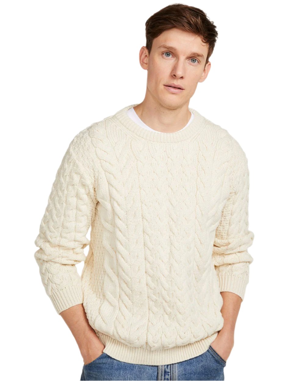 Aran Merino Wool Crew Neck Sweater for Men & Women - Soft Warm Winter Pullover for Outdoor Activities & Casual Wear