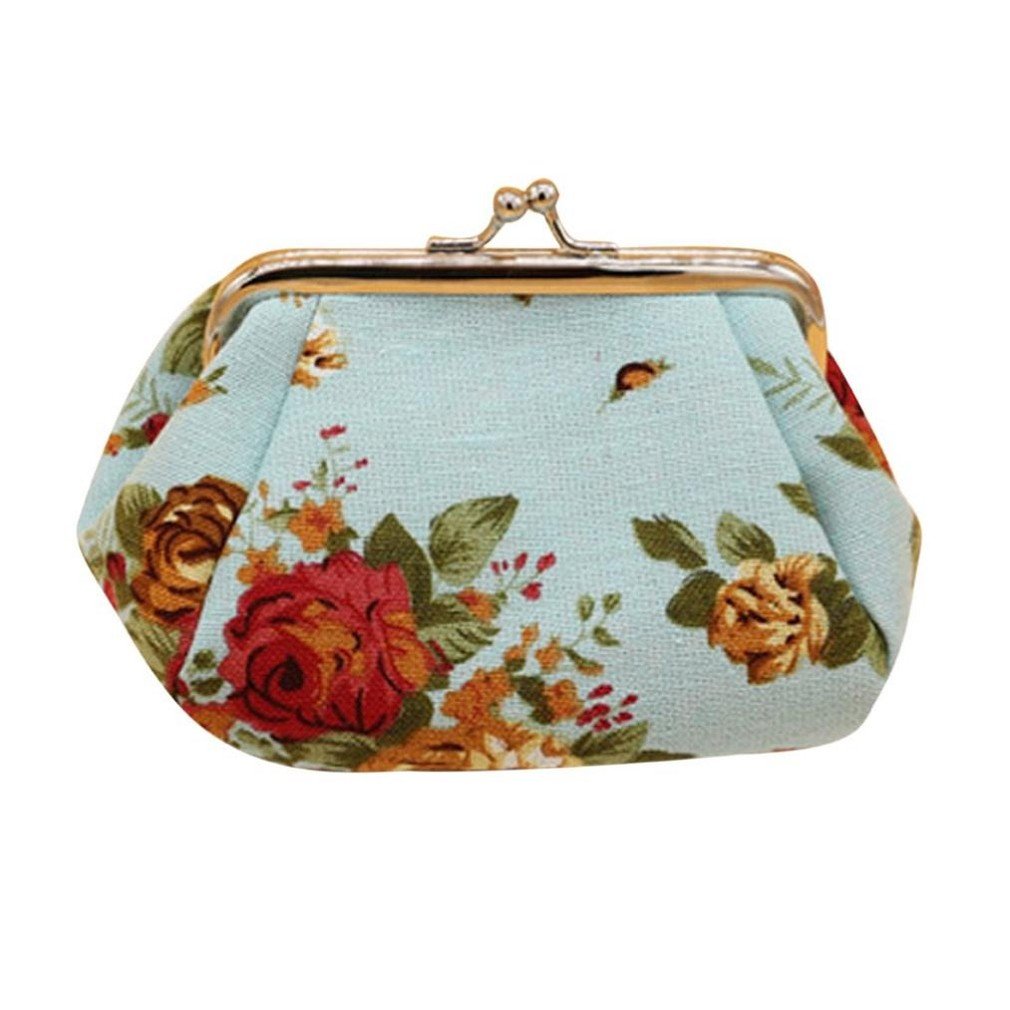 Vintage Floral Wallet for Women - Retro Small Purse Clutch Bag with Hasp (Blue) | Perfect for Parties, Weddings & Everyday Use