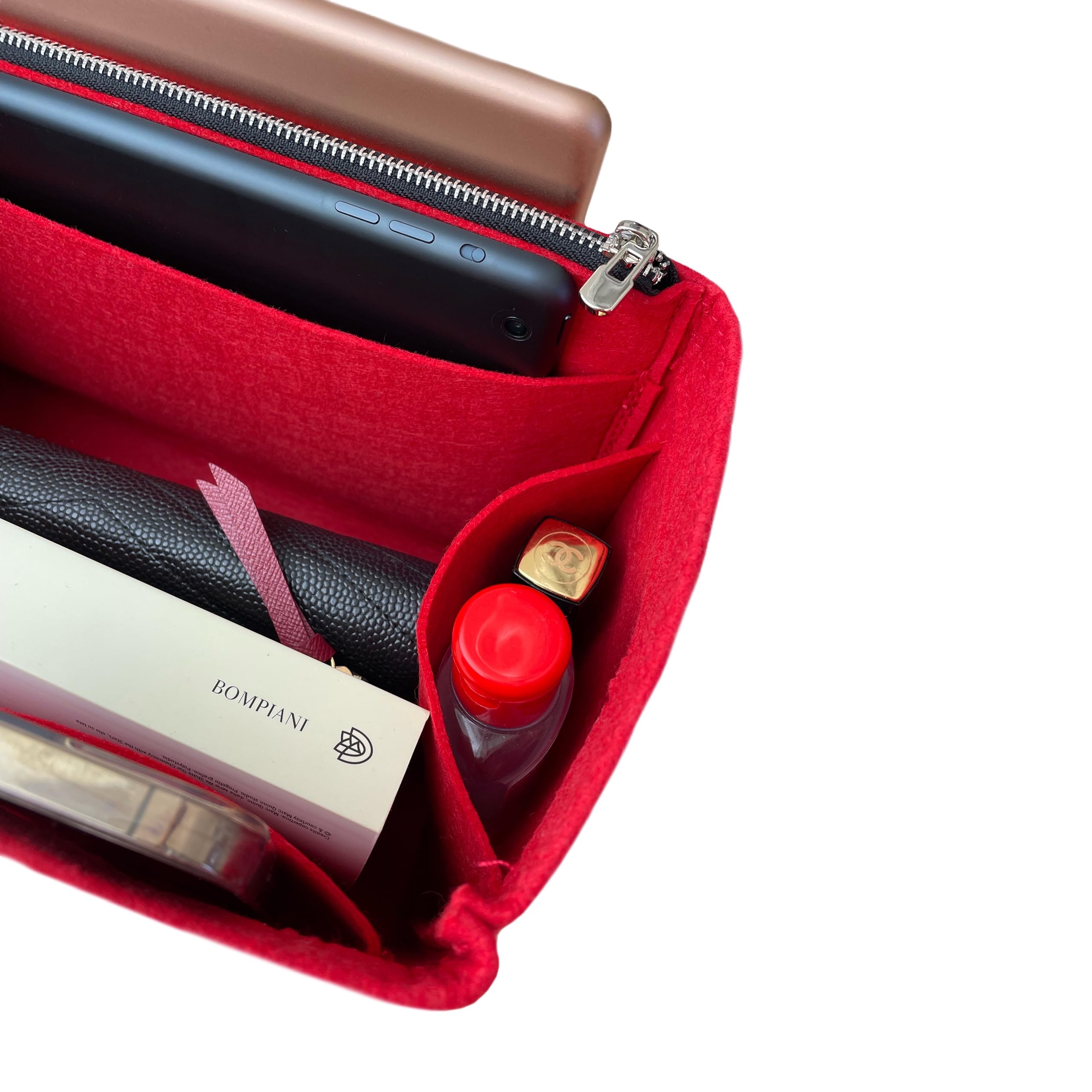 LV Carryall Bag Organizer Insert - Premium 2mm Handmade Felt with Gold Zipper for Carryall MM/PM (Bubblegum) | Purse Organizer for Women | Travel & Everyday Use Accessory