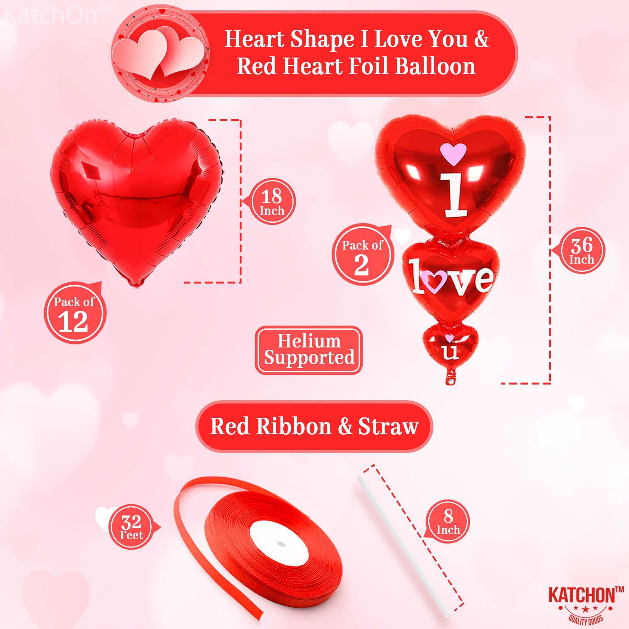 XtraLarge 12+2 Red Heart Balloons - Big Pack of 34 | Romantic Kiss Lip Balloons for Valentine's Day, Anniversary & Birthday Decorations | Heart Shaped Balloons for Special Nights, Party Decor, Wedding Proposals & Romantic Surprises