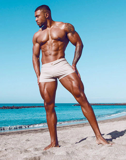 2EROS Men's Swim Boxer Trunks - Quick Dry, Comfortable Swimwear for Beach, Pool & Water Sports - Taupe Color