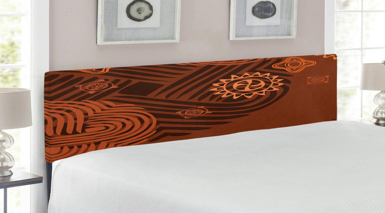 Ambesonne Earth Tones Upholstered Headboard - Floral Folk Pattern King Size Bed Headboard with Memory Foam in Brown, Orange & Peach | Perfect for Master Bedroom, Guest Room & Home Decor