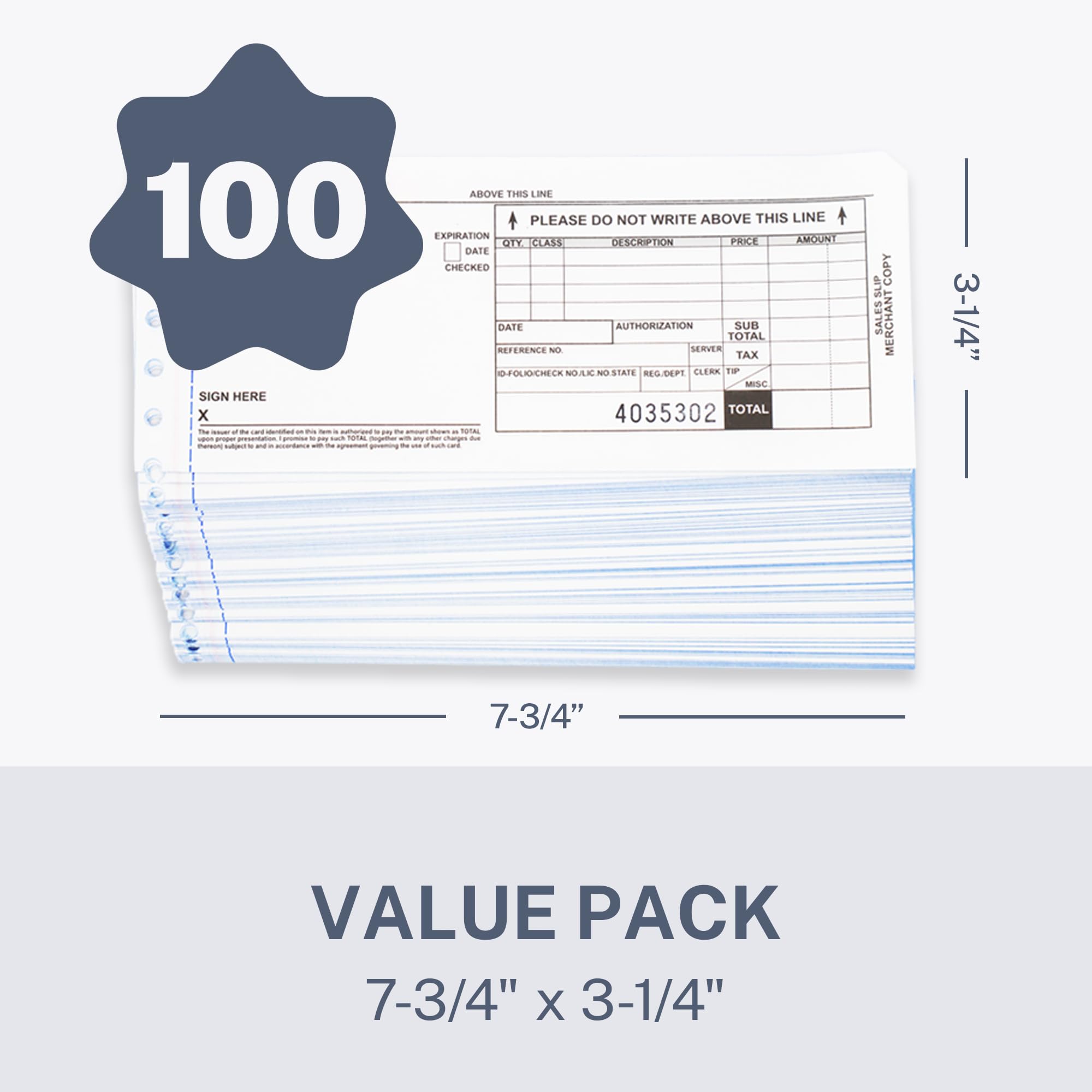 3-Part Carbonless Credit Card Imprinter Sales Slips - 100 Pack for Restaurant, Retail & Small Business Transactions | Manual Credit Card Processing Supplies