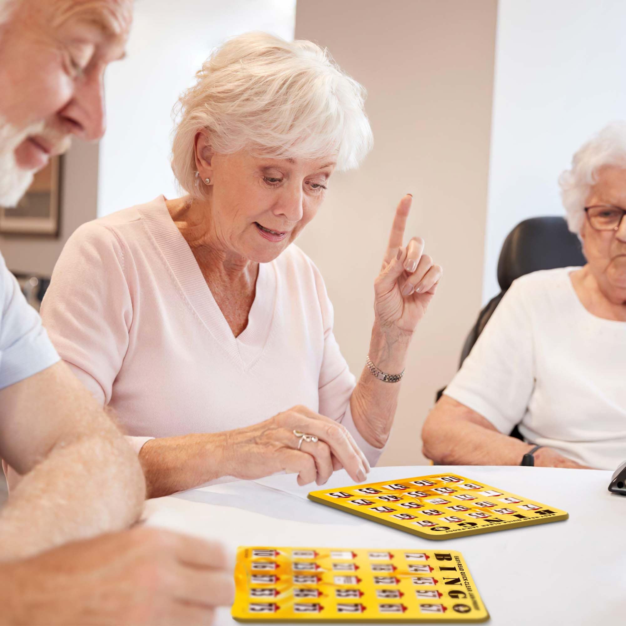 MR CHIPS Large Print Bingo Cards with Sliding Windows - Jam-Proof, Easy-Read, Quick-Clear Fingertip Slide Design - 50 Pack Gold Rush Style for Bingo Games, Parties, and Family Gatherings
