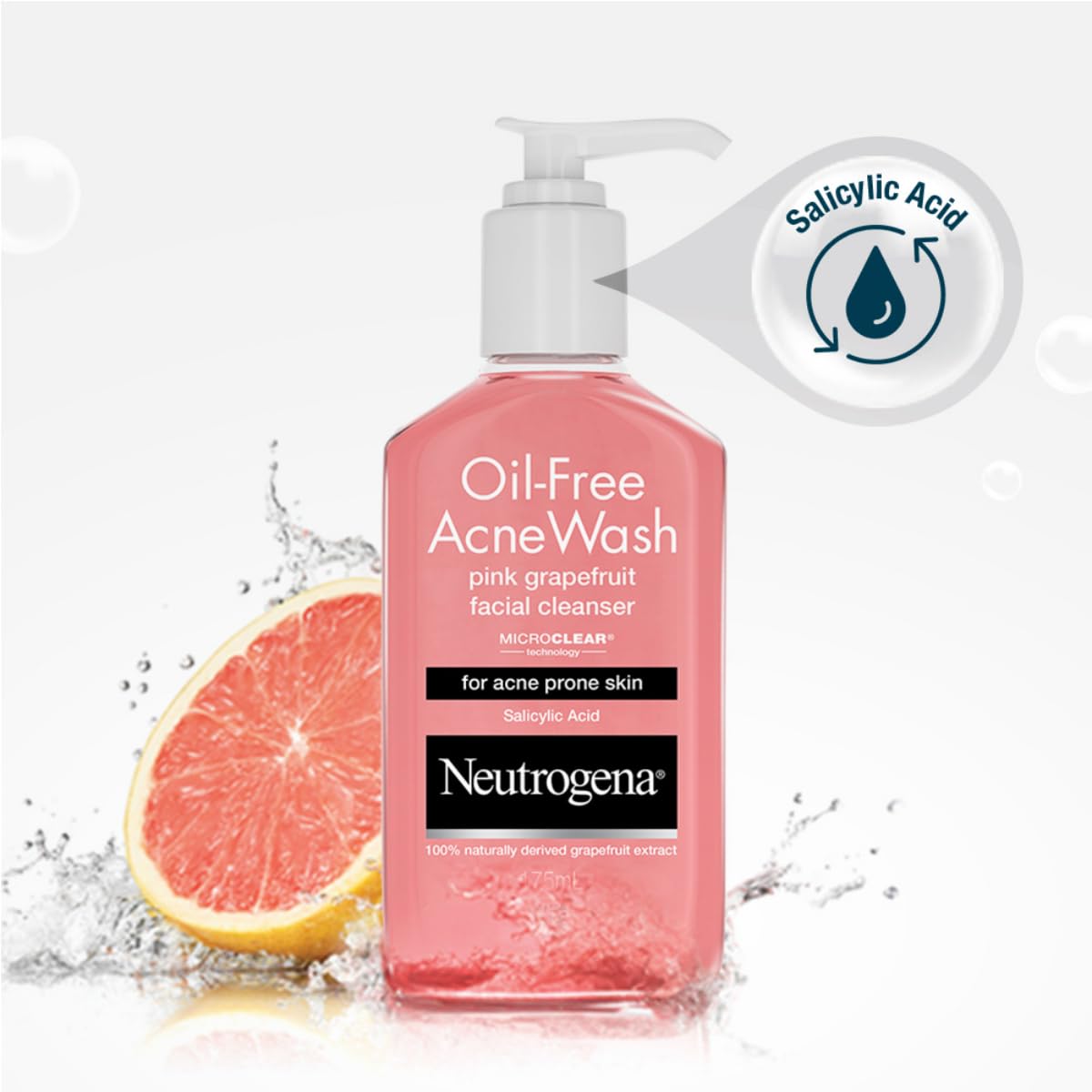 Neutrogena Oil-Free Acne Wash Pink Grapefruit - Deep Cleansing Salicylic Acid Face Wash for Oily & Acne-Prone Skin | Alcohol-Free, Non-Comedogenic, Dermatologist Tested | 175ml | Perfect for Daily Skincare & Breakout Prevention