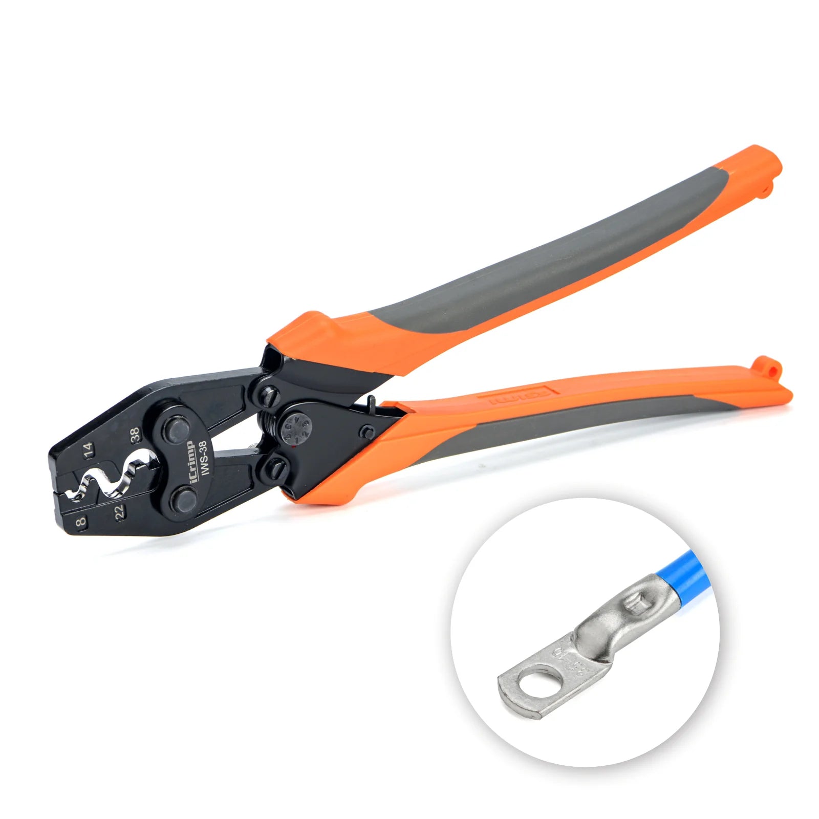 IWS 38 Non-Insulated Terminal Crimping Tool for AWG 8-2 - Professional Wire Crimper for Butt, Splice, Open & Plug Connectors - Perfect for Automotive, Electrical & DIY Projects