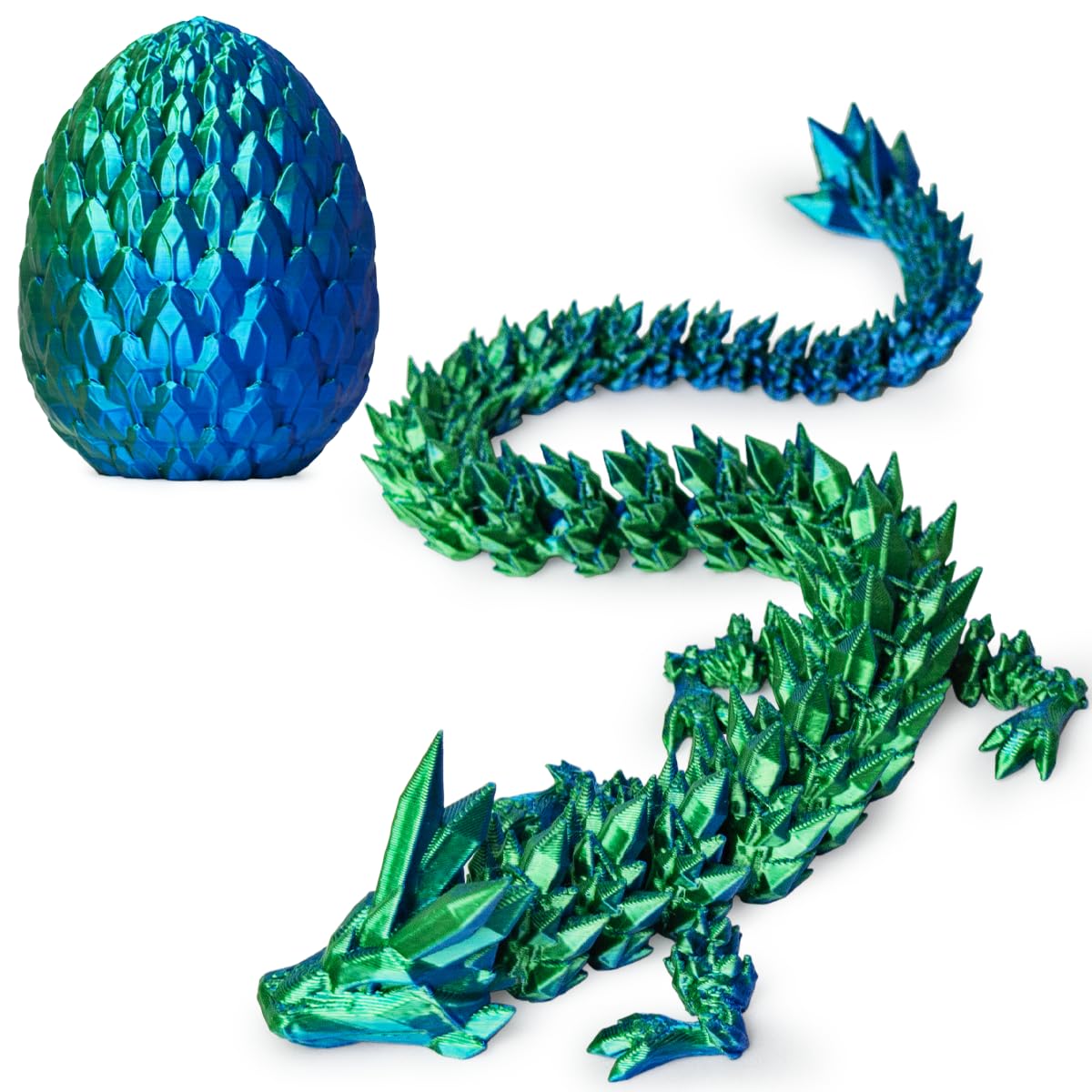 3D Printed Dragon with Egg - Easter Basket Stuffers & Essentials Gift for Kids (Laser Blue Green) - Perfect for Easter Decorations, Party Favors, and Children's Holiday Gifts