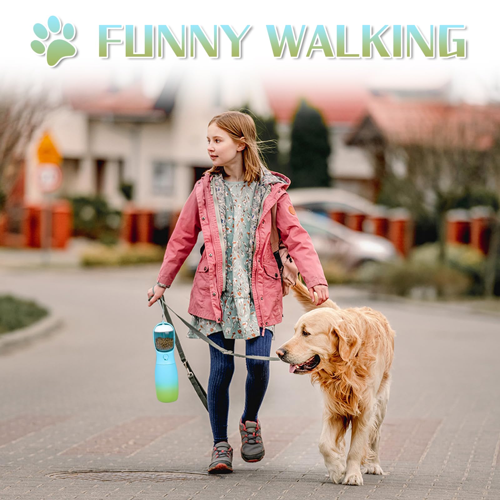 Portable Dog Water Bottle with Food-Grade Bowl - 19Oz Travel Water Dispenser for Small, Medium & Large Dogs - Outdoor Essentials for Hiking, Walking & Travel - Trendy Blue & Green Dog Accessories - Perfect Gift for Pet Lovers