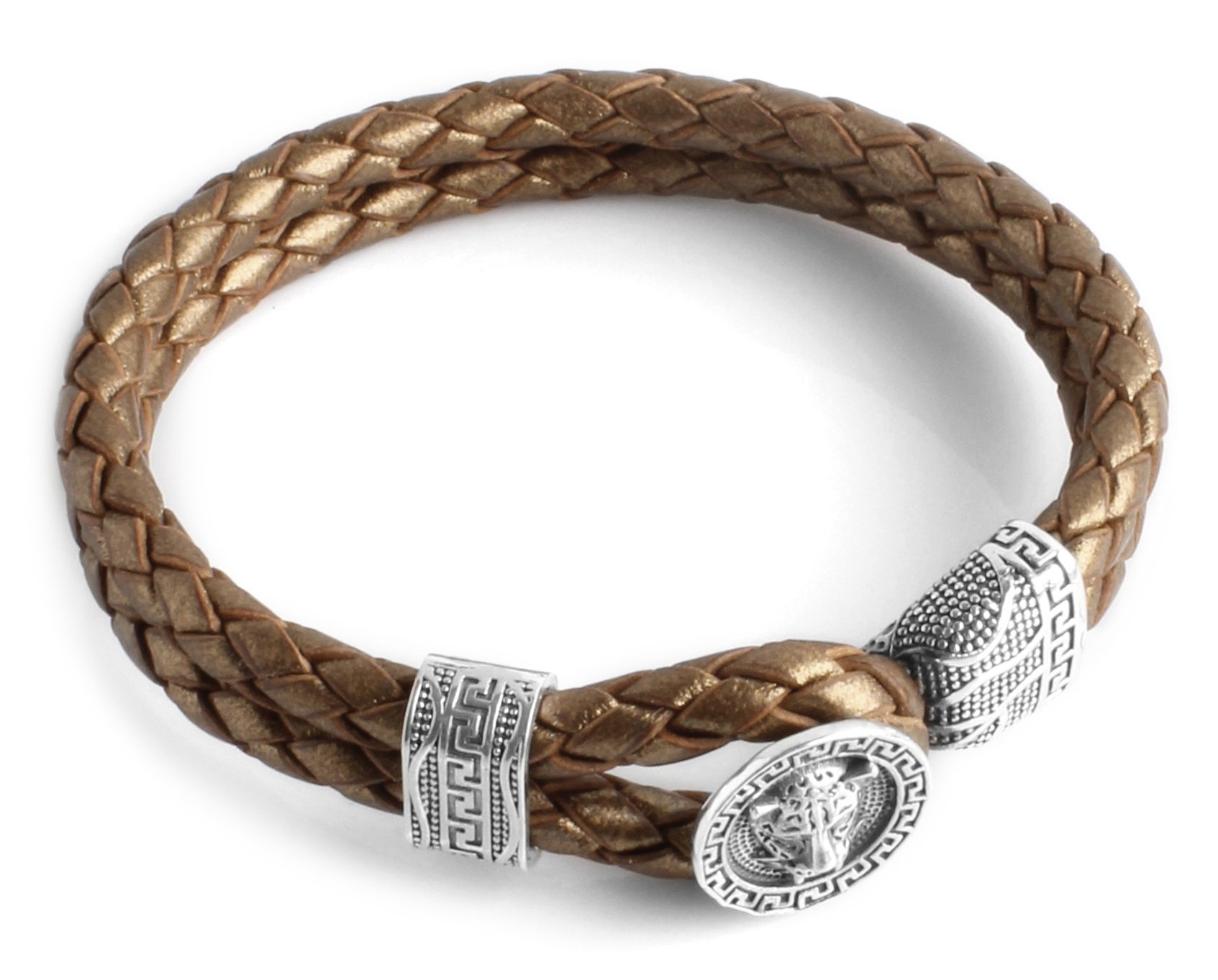 Sterling Silver & Leather Bracelet for Men - 5mm Round 2-Line Adjustable Size T94 - Perfect for Casual Wear, Gifts & Everyday Fashion