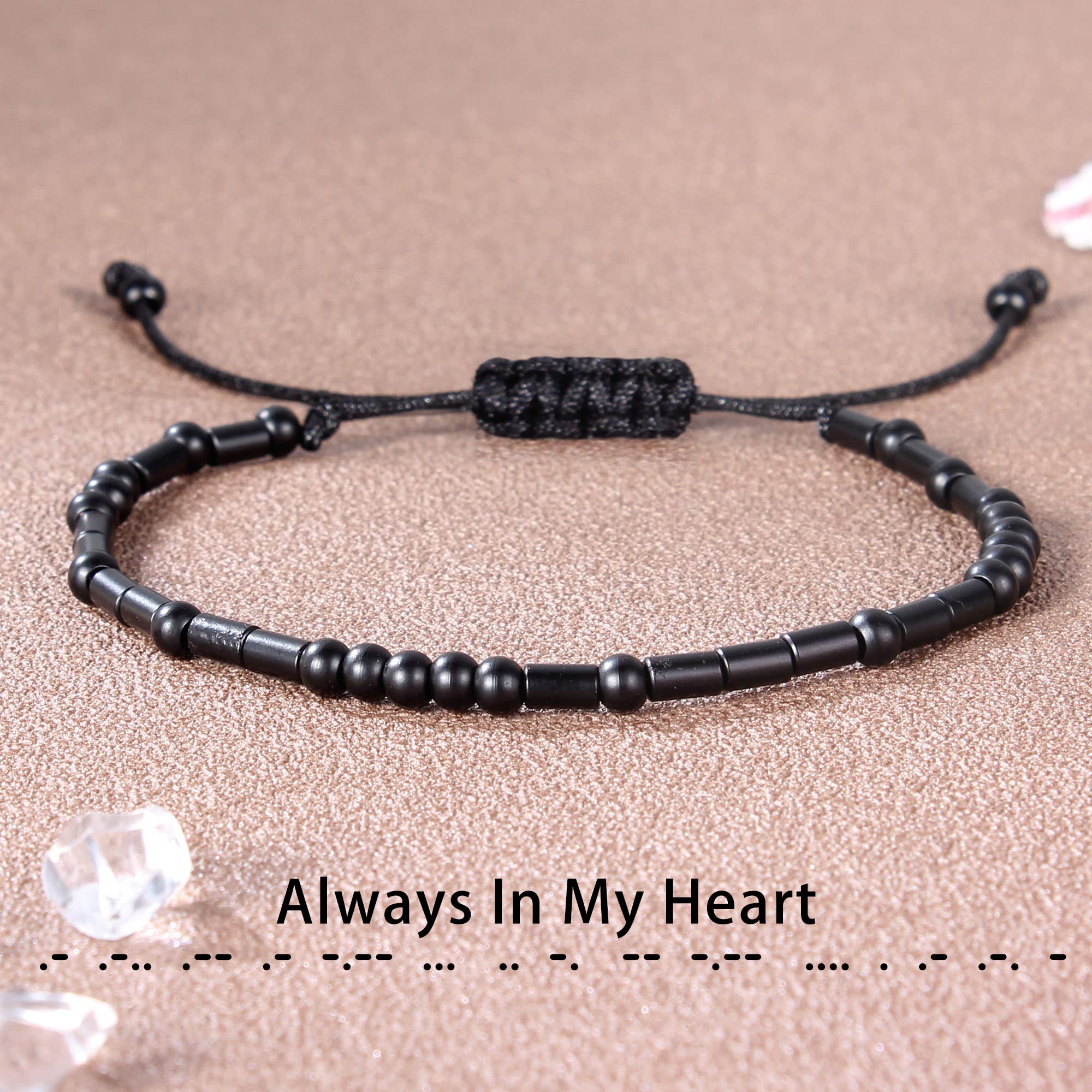 Morse Code Bracelet for Women & Men - Adjustable Black Braided Leather Inspirational Gift for Her, Best Friend, Sister, Daughter, Mom & Dad - Birthday, Christmas Jewelry - Perfect for Daily Wear, Gifting & Special Occasions